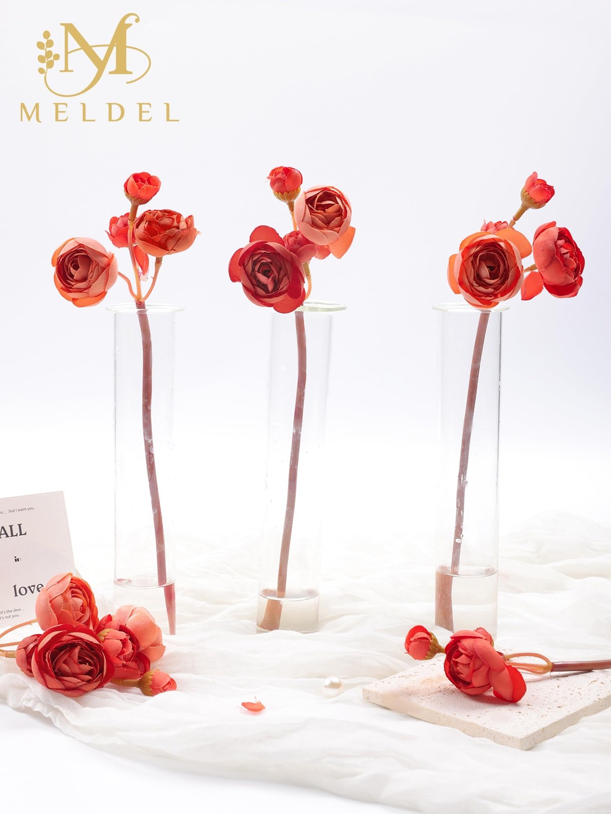 Burnt Orange 32 PCS Ranunculus Artificial Silk Mini Peonies For DIY Decor