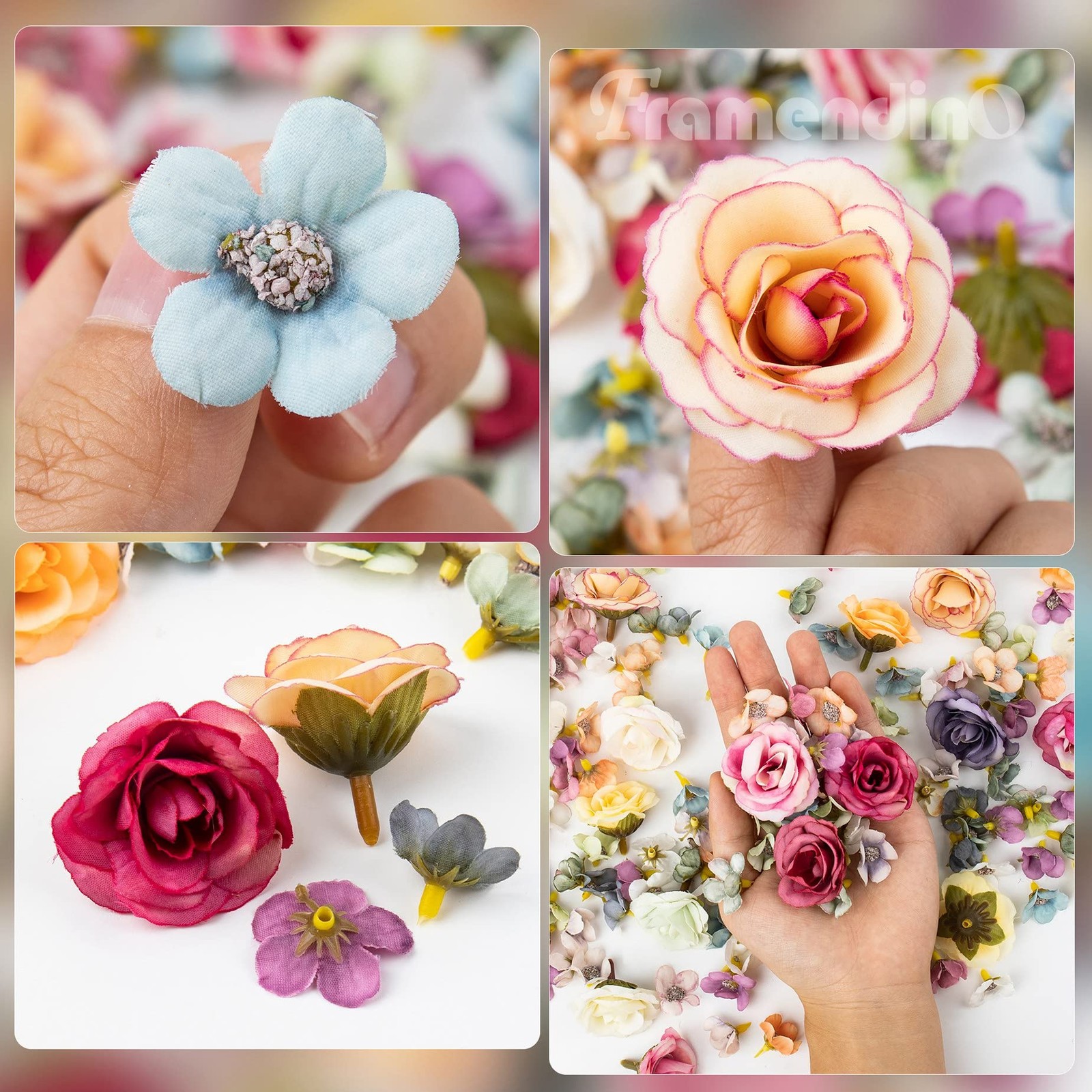 , 174 Pack Mini Flower Heads Small Silk Fake Rose Daisy Tiny Artificial Head …