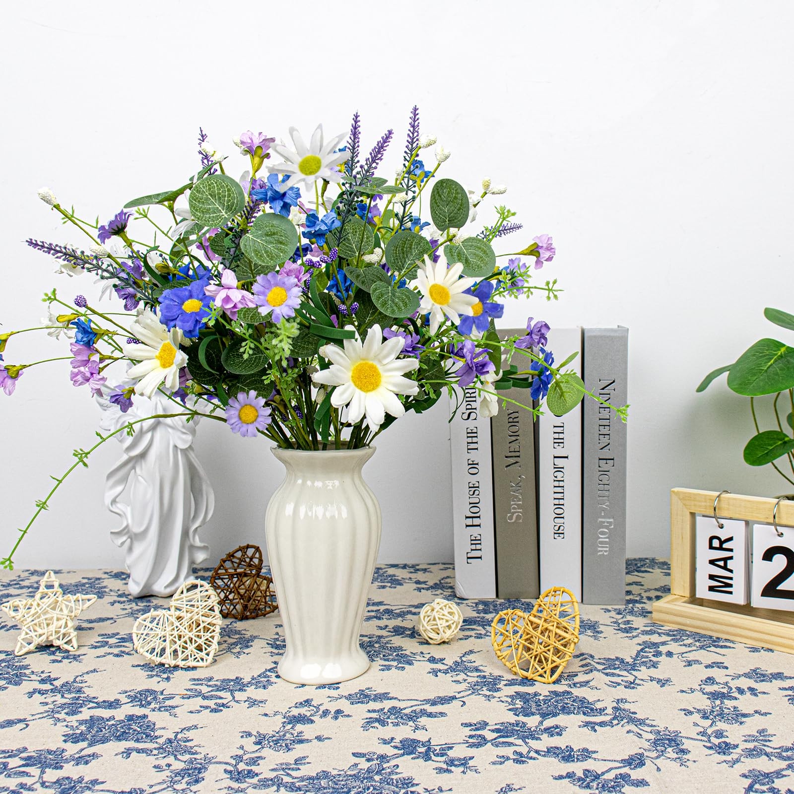 12 PCs Artificial Spring Summer Flowers Rustic Blue and White Artificial Flow…