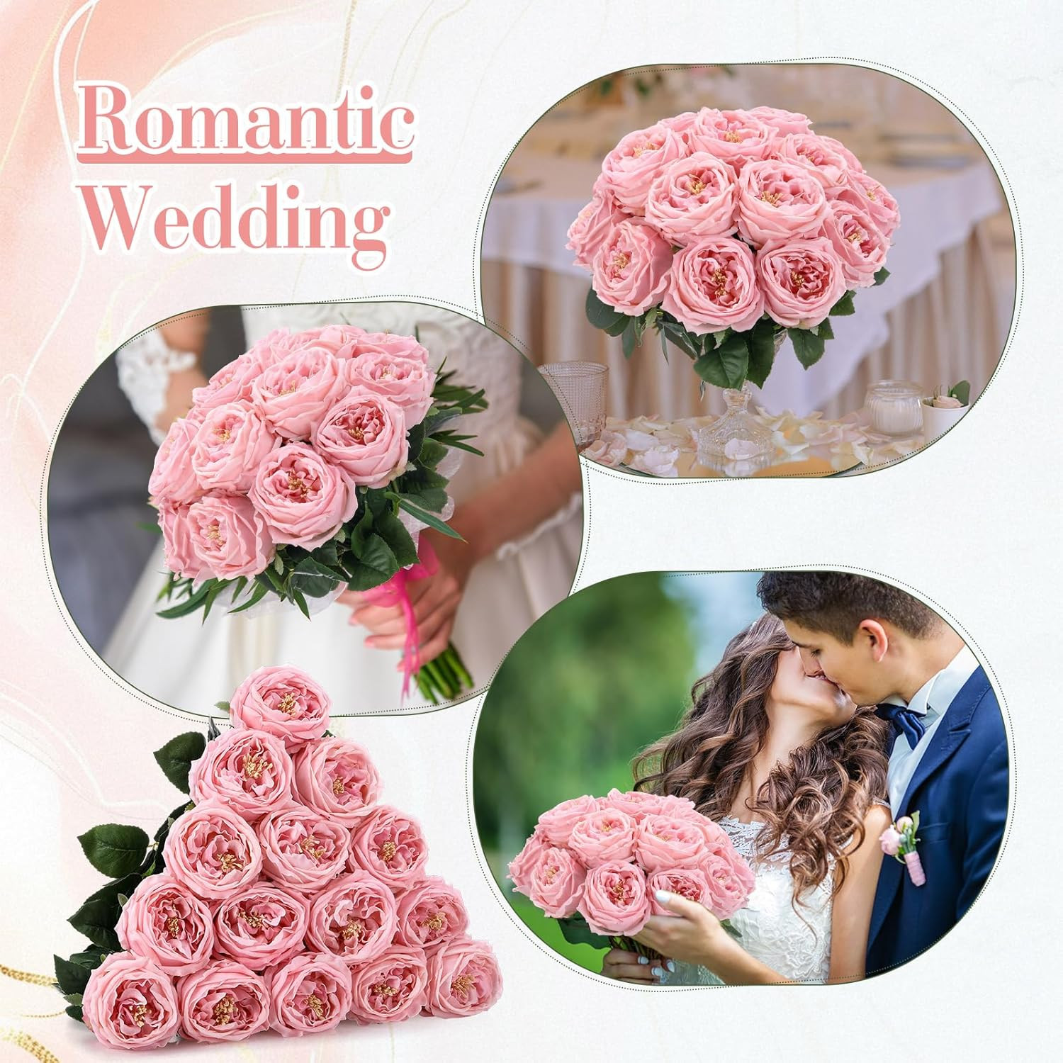 20 Pcs Lifelike Pink Peonies & Austin Roses for Home Decor & Weddings