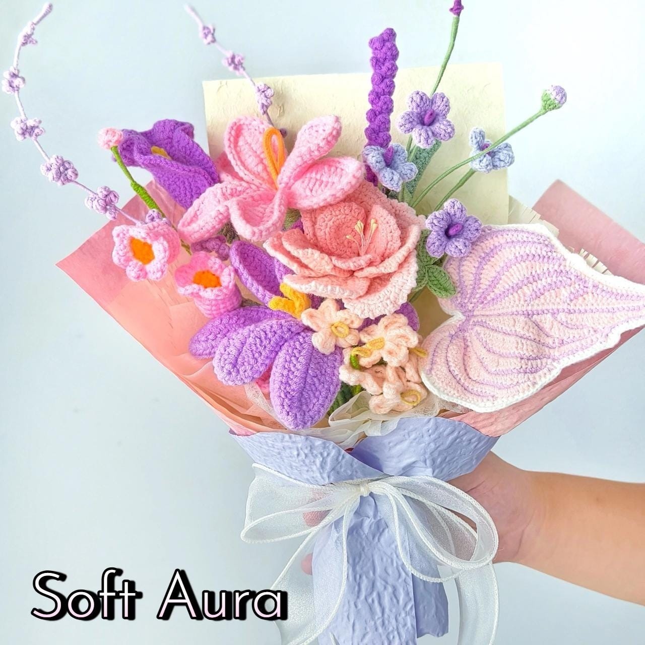 Crochet Flower Bouquet Handmade Yarn Birthday Artificial Flowers Gift for Her