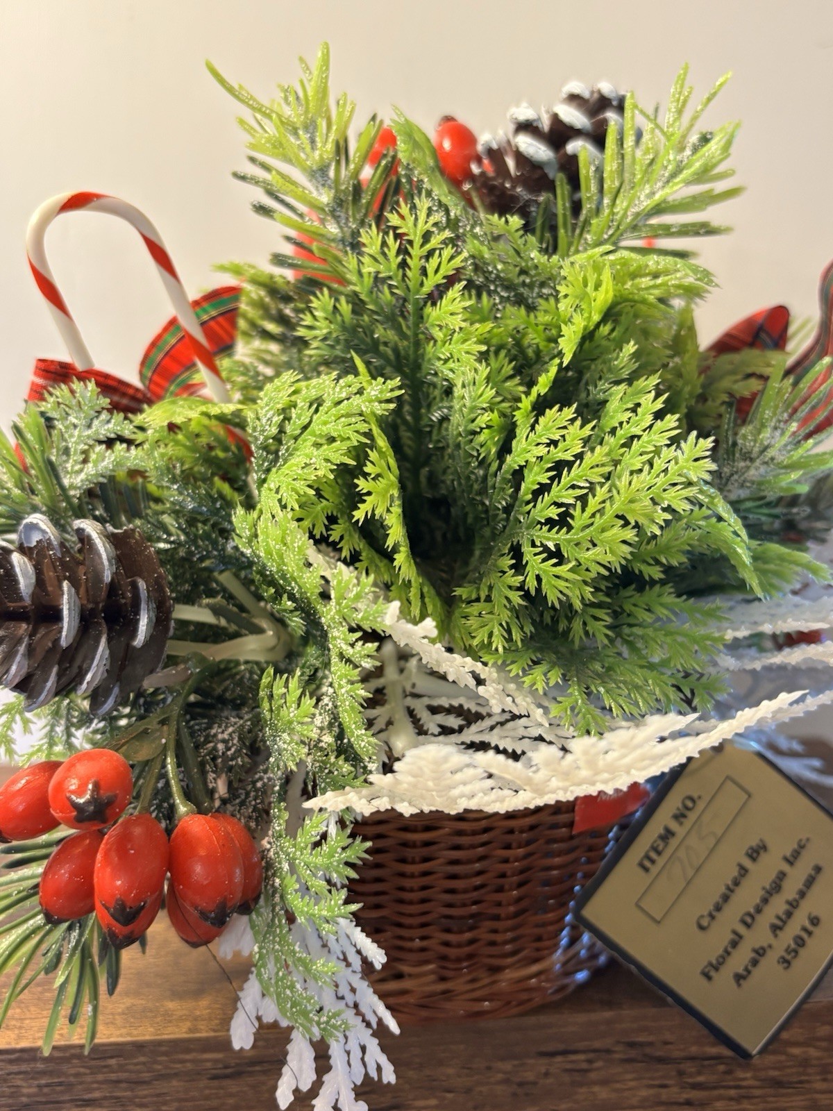 VTG Floral Design Inc. Artificial Pine Christmas Centerpiece Wicker Basket Bell