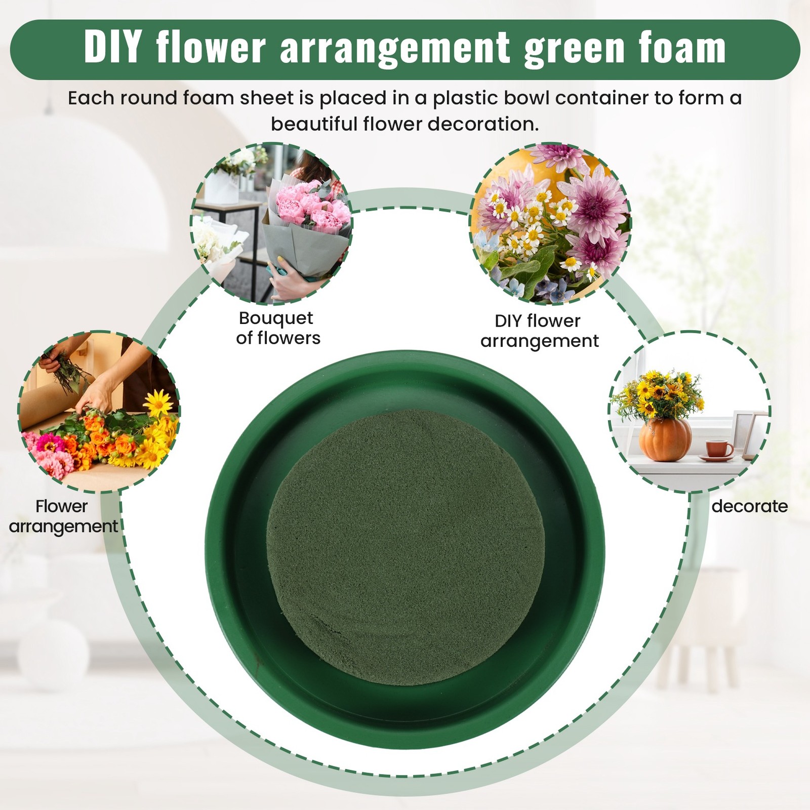 DIY Flower Arrangement Kit Green Round Wet Floral Foam, Wedding Aisle5707