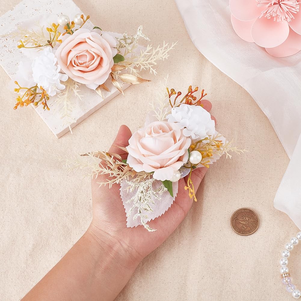 2 PCS Artificial Rose Flower Wrist Corsage Groom Boutonniere Wedding Prop