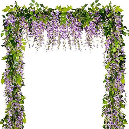 SLanC Garland Artificial Flowers Wisteria Vine – 5Pcs Total 33ft Purple Fake