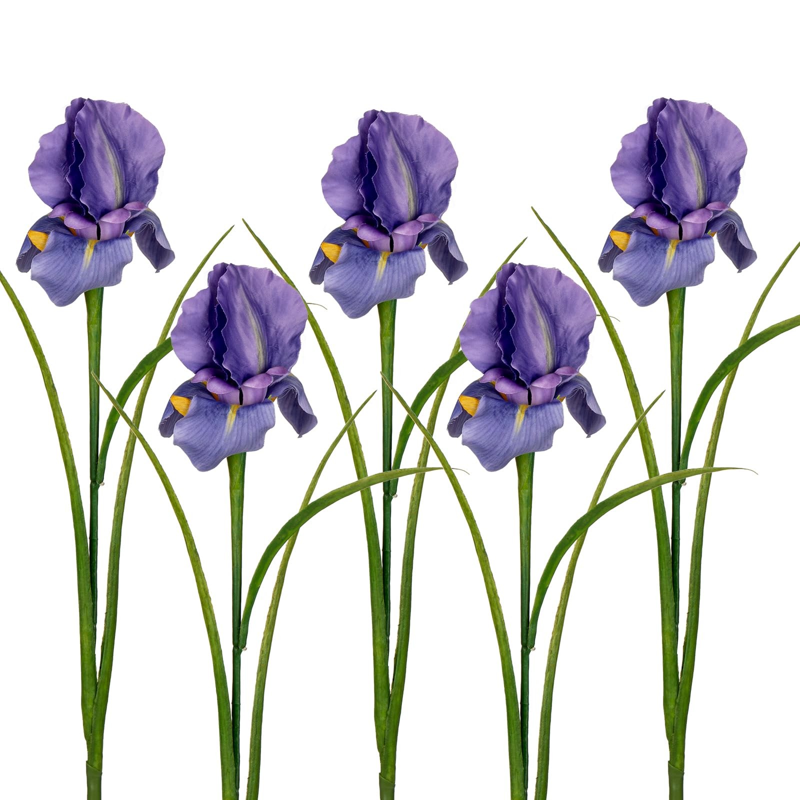 Iris Flowers Artificial 5 Pcs Real Touch Long Stems Iris Flowers 23.6″ Silk I…