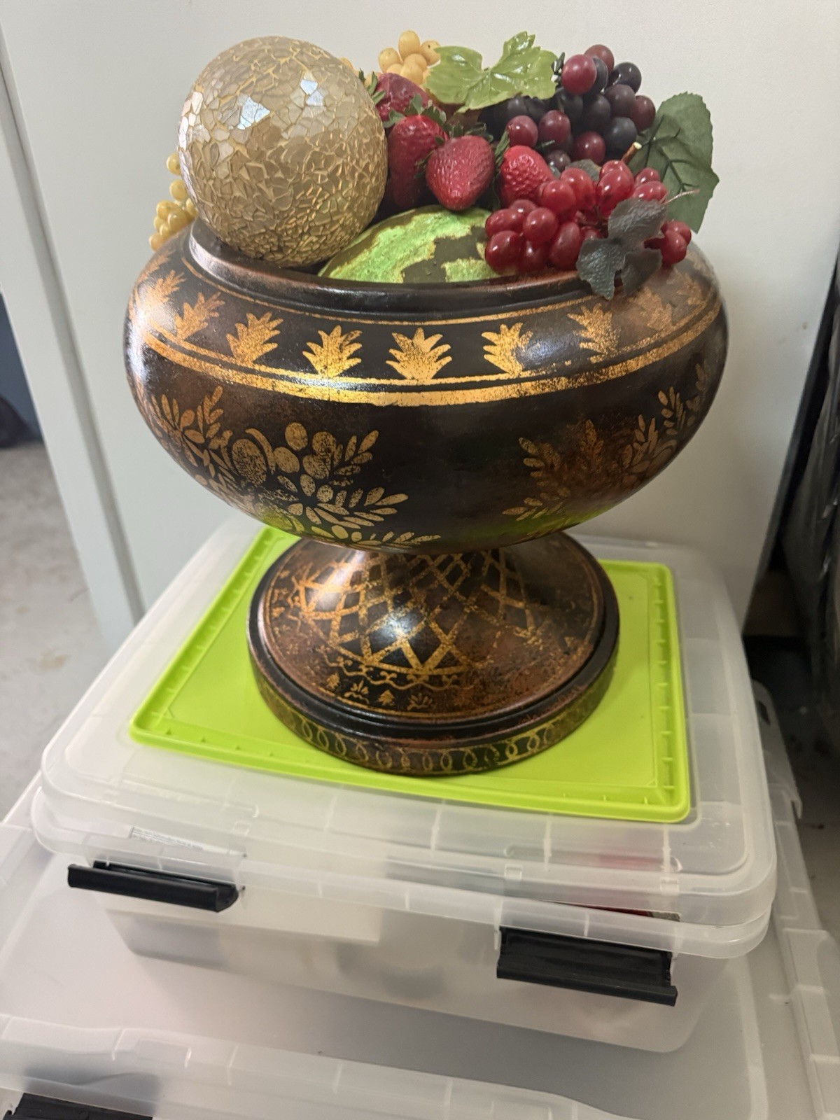 Designer Floral Art Still Life Centerpiece 21″ Fruit Arrangement Brass Container
