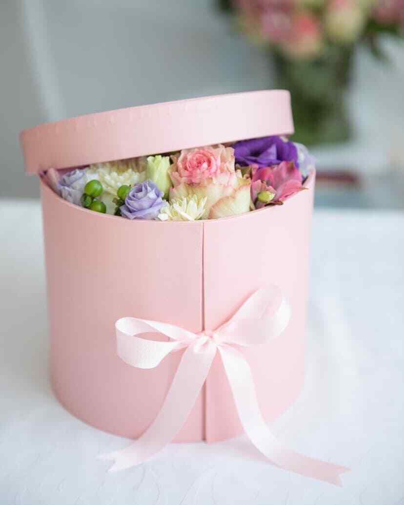Premium Quality Round Shape Flower Box, Floral Gift Box, 2 Tier, with Lid, Pink