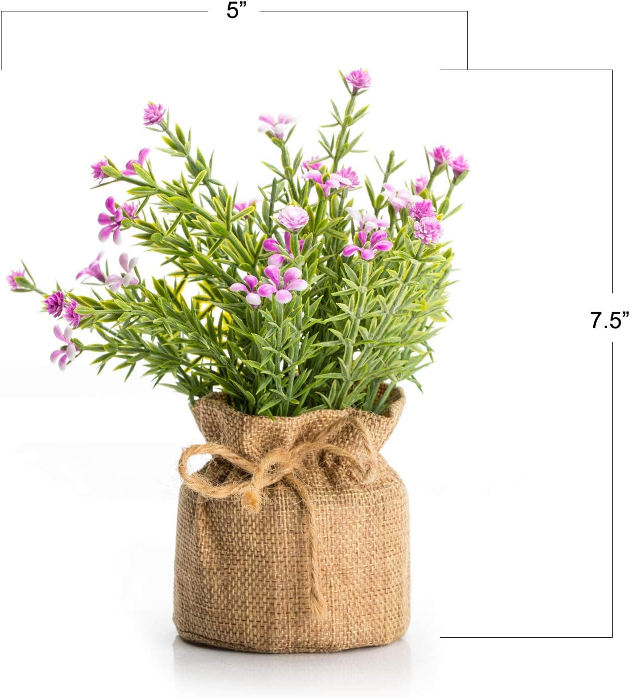 Babys Breath Artificial Flowers in Small Burlap Bag Vases 3Pcs -Gypsophila Fa…