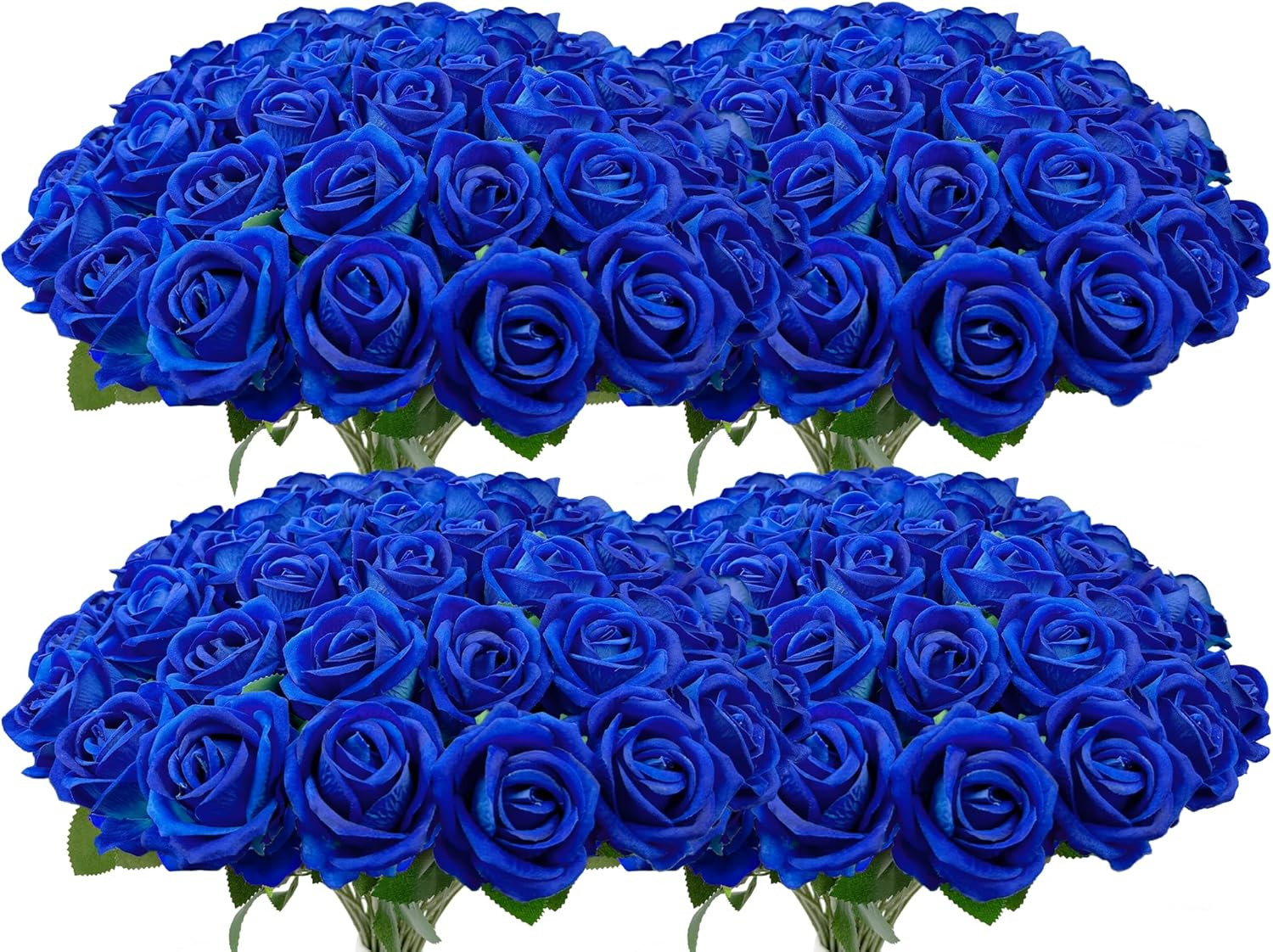 Bulk Artificial Flowers 50 PCS, Fake Velvet Silk Blue Roses with Long Stems Real