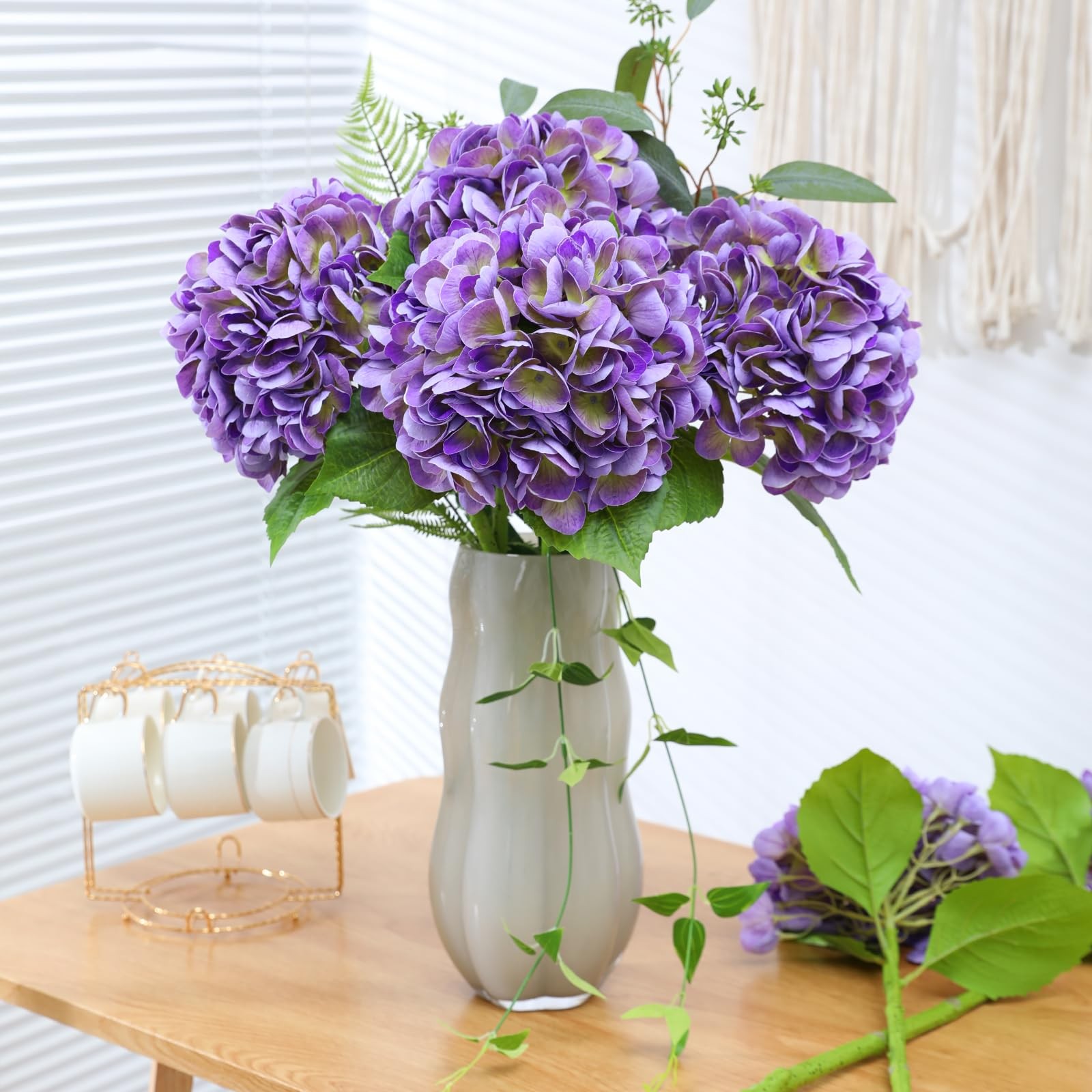 4Pcs Purple Hydrangea Artificial Flowers, 22.5In Latex Faux Real Touch Large …