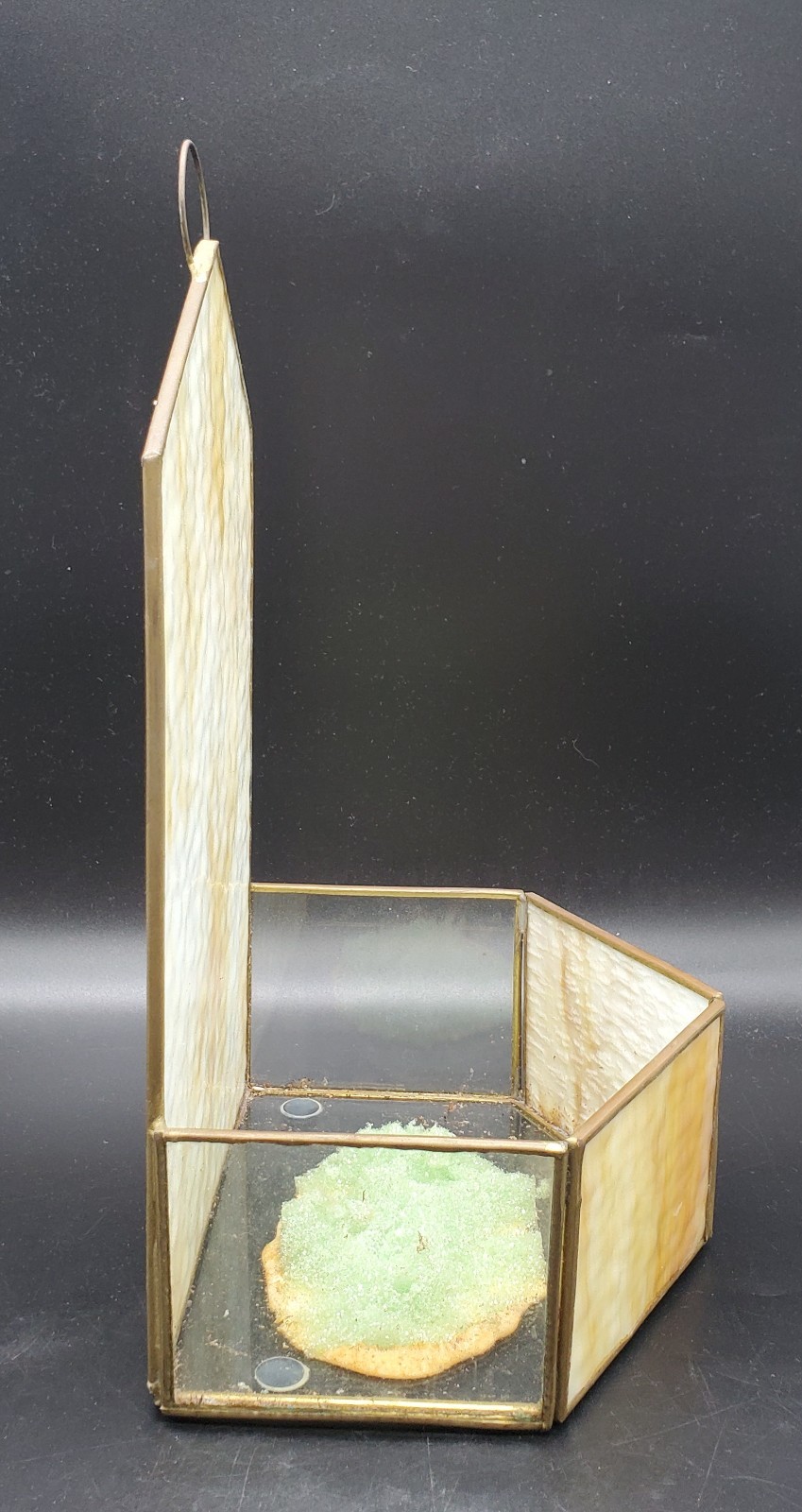VTG STAINED SLAG GLASS TERRARIUM PLANT CANDLE DECOR MCM FREE STANDING READ***