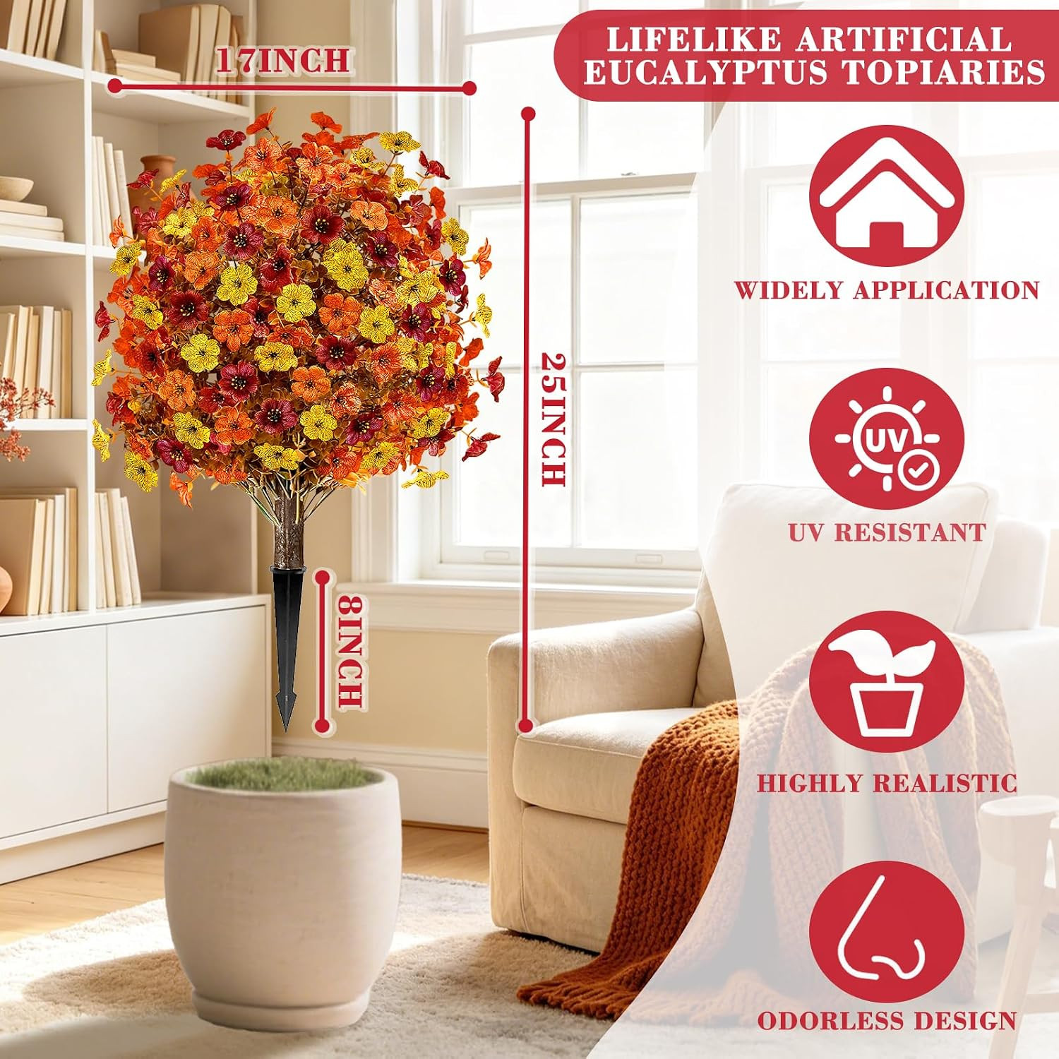 2PCS 25″ Fall Topiary Ball Flowers – UV Resistant Outdoor Decor
