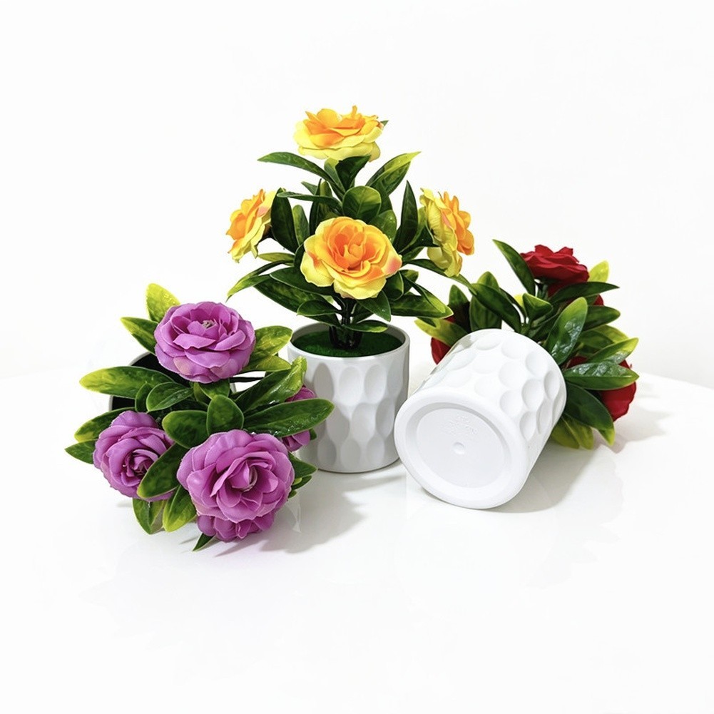 Silk Plant with 5 Realistic Blooms in White Pot for Office Desk Use