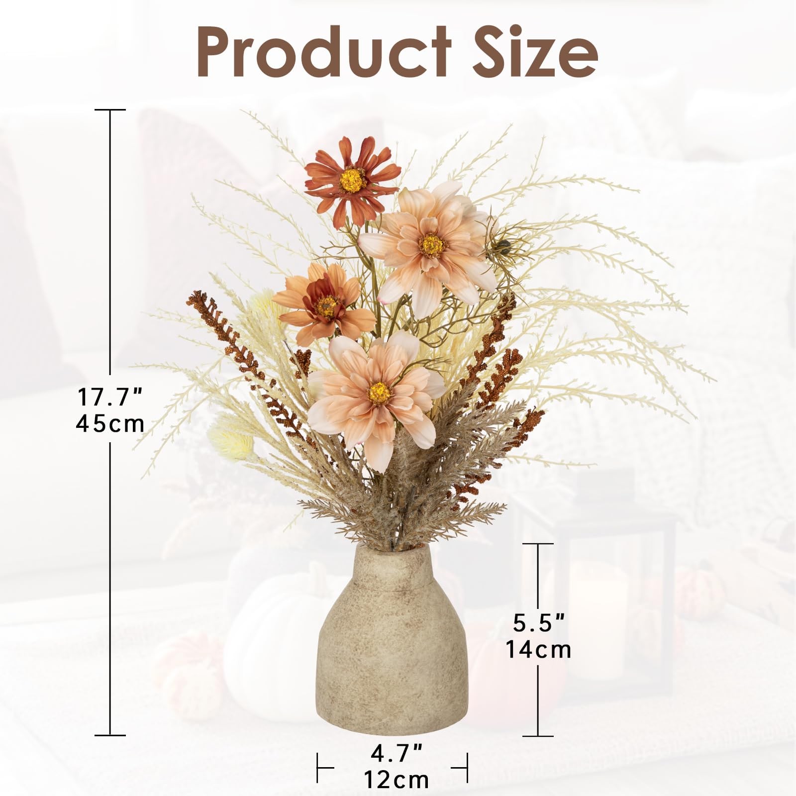 Faux Fall Pampas Grass with Vase, Fall Flowers Artificial for Decoration Arra…