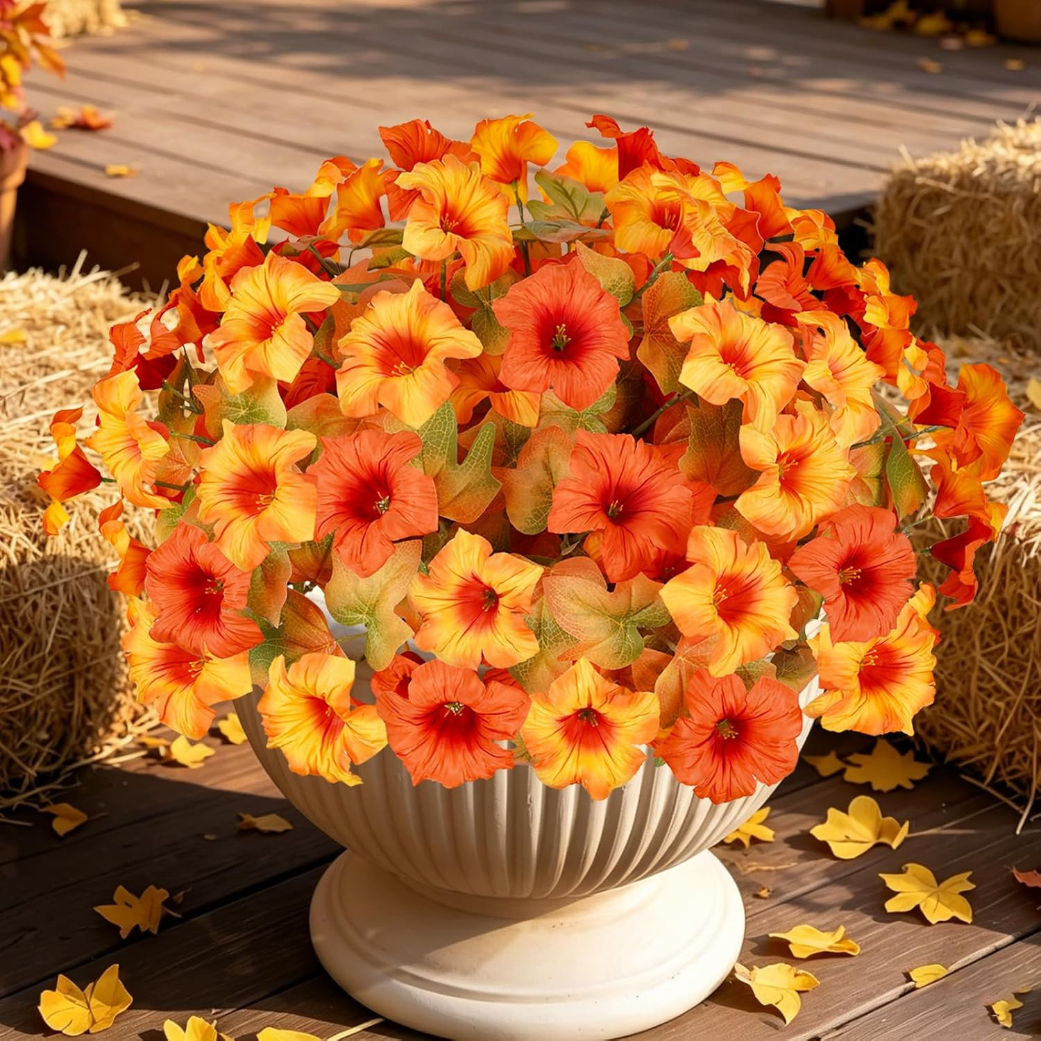 Artificial Fall Flowers for Outdoors, Faux Petunias Autumn Decoration, Fake Flow