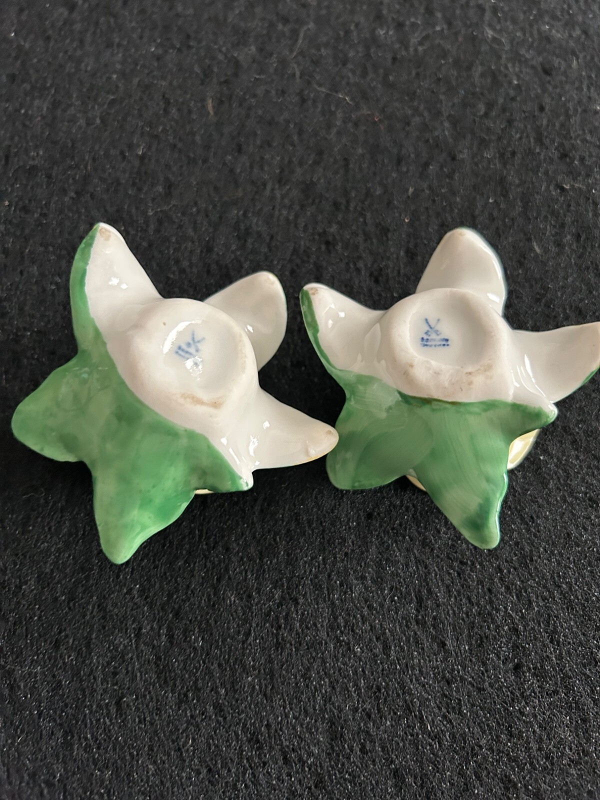 Porcelain Rose & Leaf Decor Cream & Green Hand Painted Floral Design Collectible