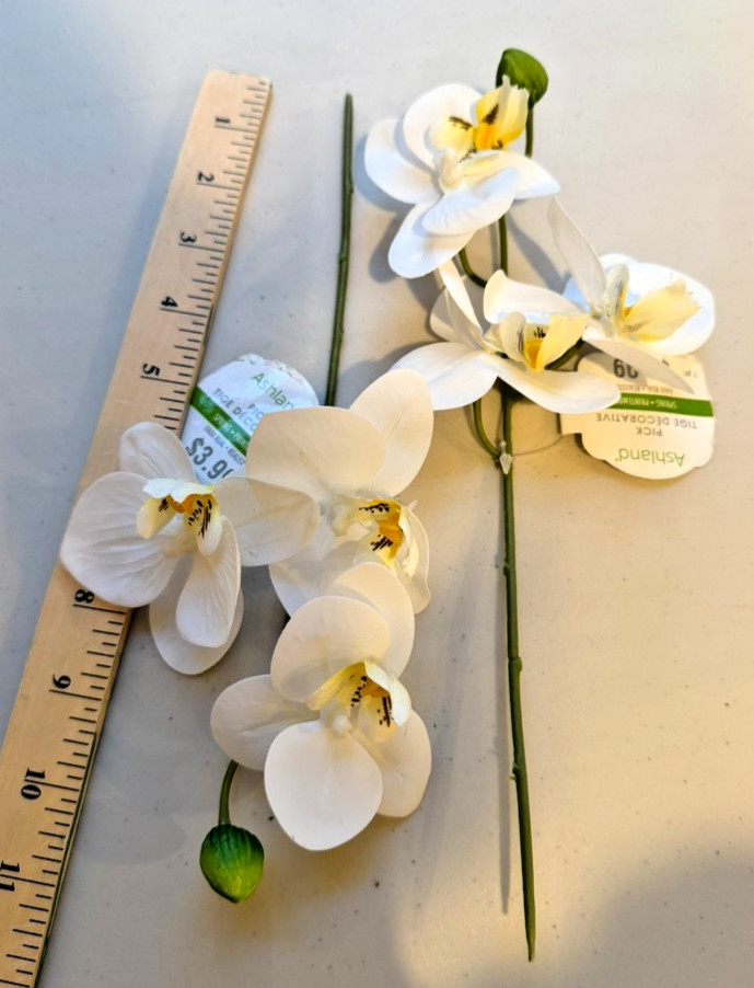 New 2 Faux silk artificial Orchids White Yellow Flowers (Sh17-G)