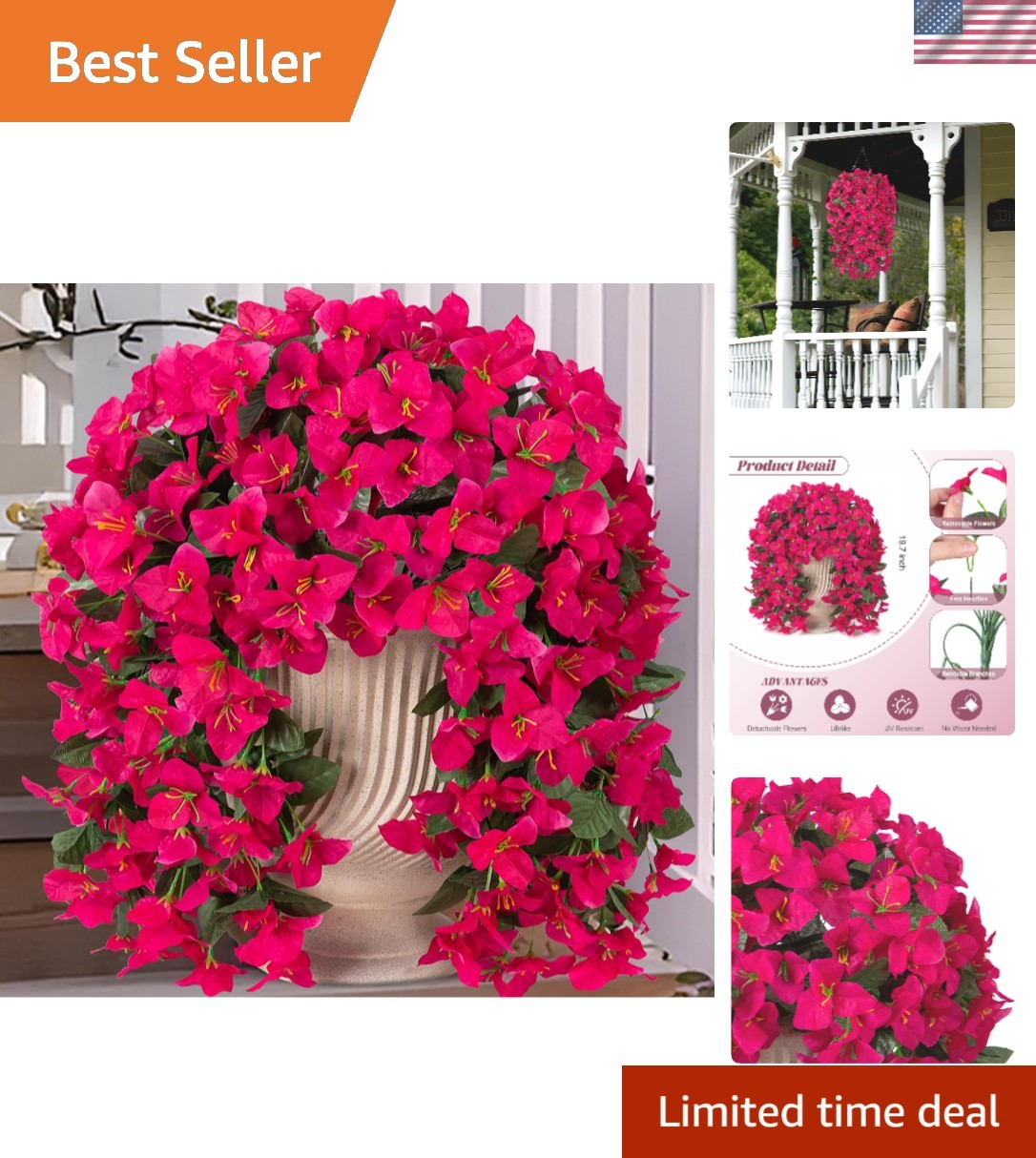 Artificial Bougainvillea Flowers – 2 Pcs Trailing Vines for Effortless Greenery