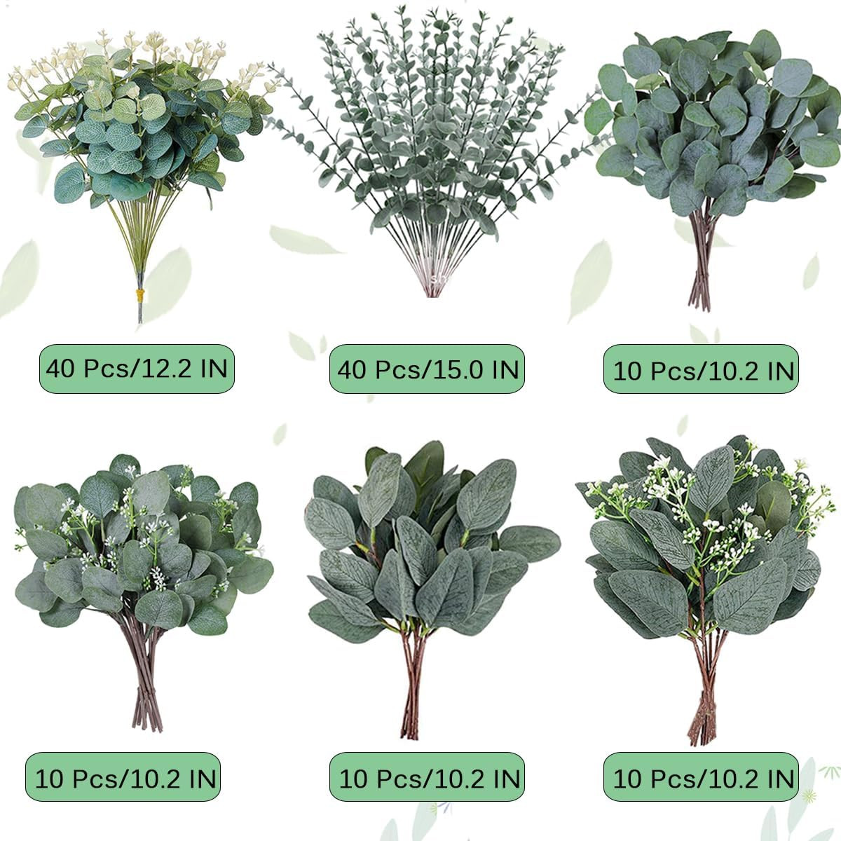 Bulk Faux Eucalyptus Leaves Stems for Wedding Decor – 120 Green Picks