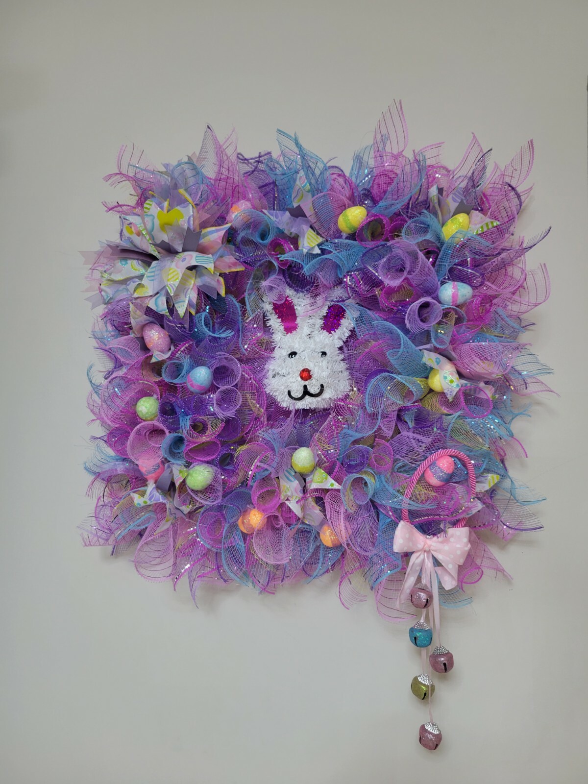 ESTER bunny HAPPY Mesh Front Door Wreath Decor Decoration square pink blue yello