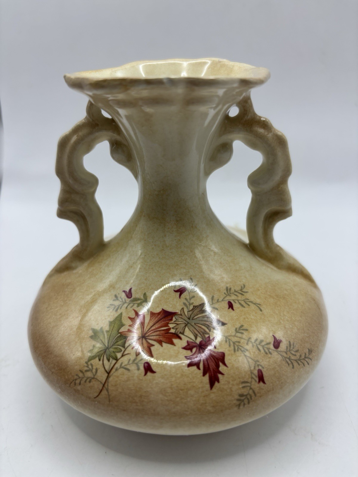 Vase Brown & Ivory With Leaves Small In Size