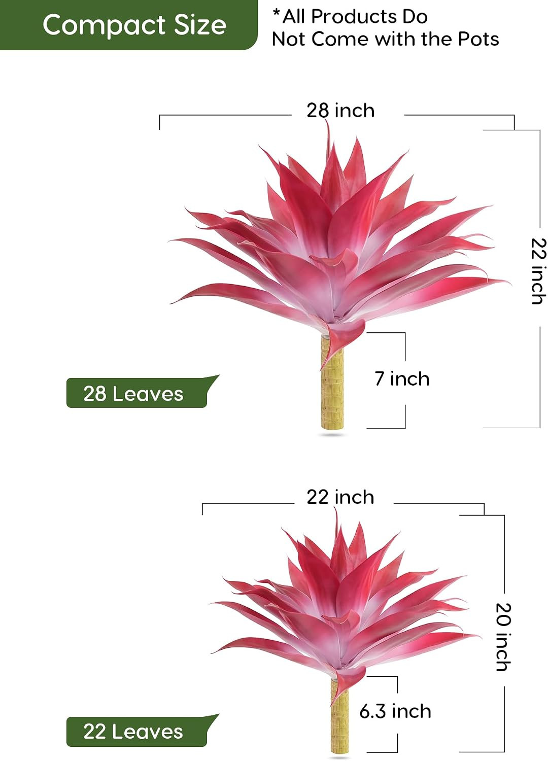 Artificial Agave Plant Set, 28 Inch, Faux Aesthetic Plants for Home Decor, Reali