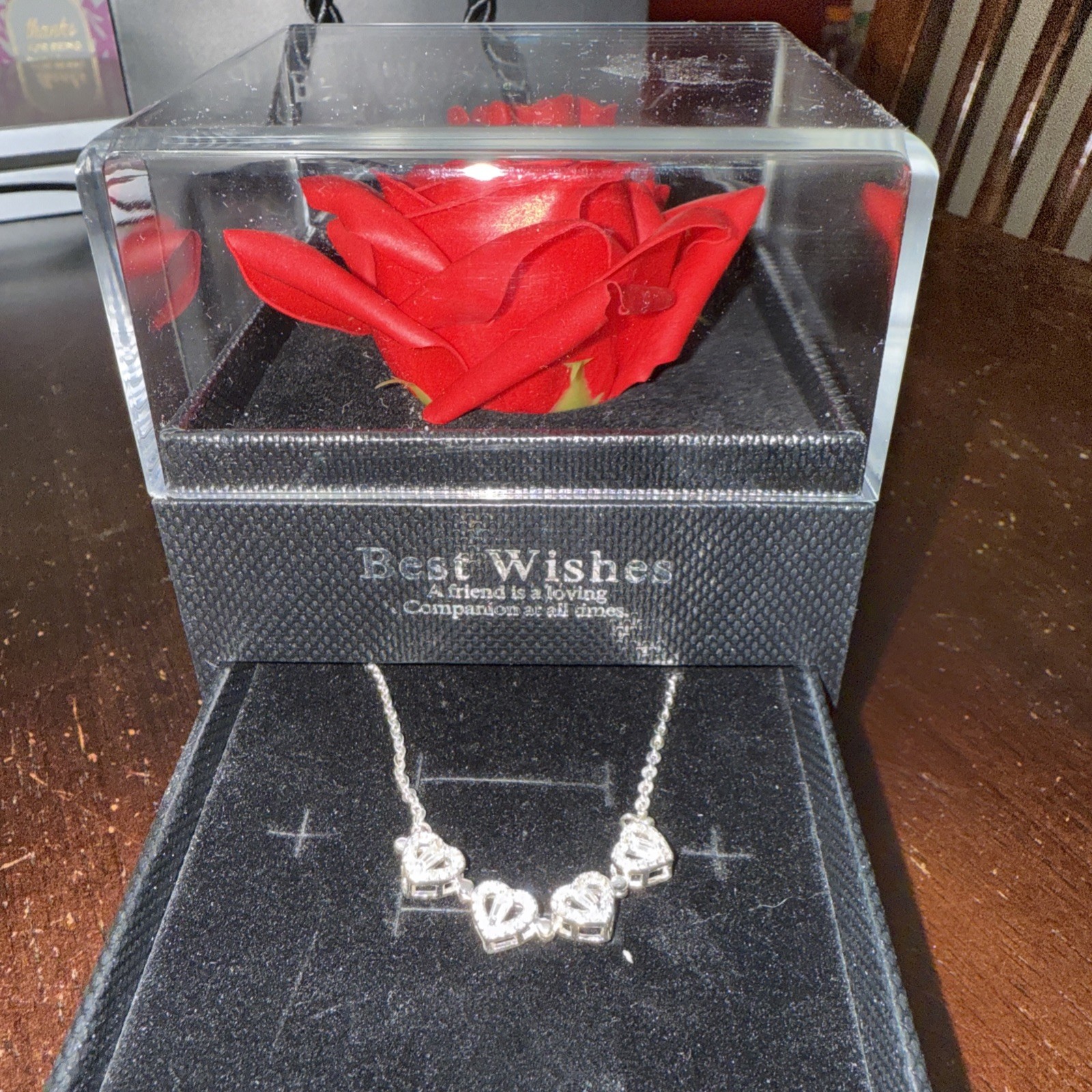 Preserved Rose Flowers In Box ” BEST WISHES A friend Is A Loving Companion…..