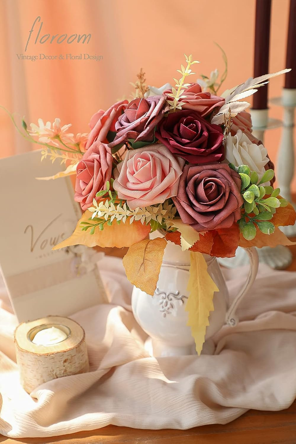 Artificial Flowers 25Pcs Real Looking Burgundy Ombre Colors Foam Fake Roses with