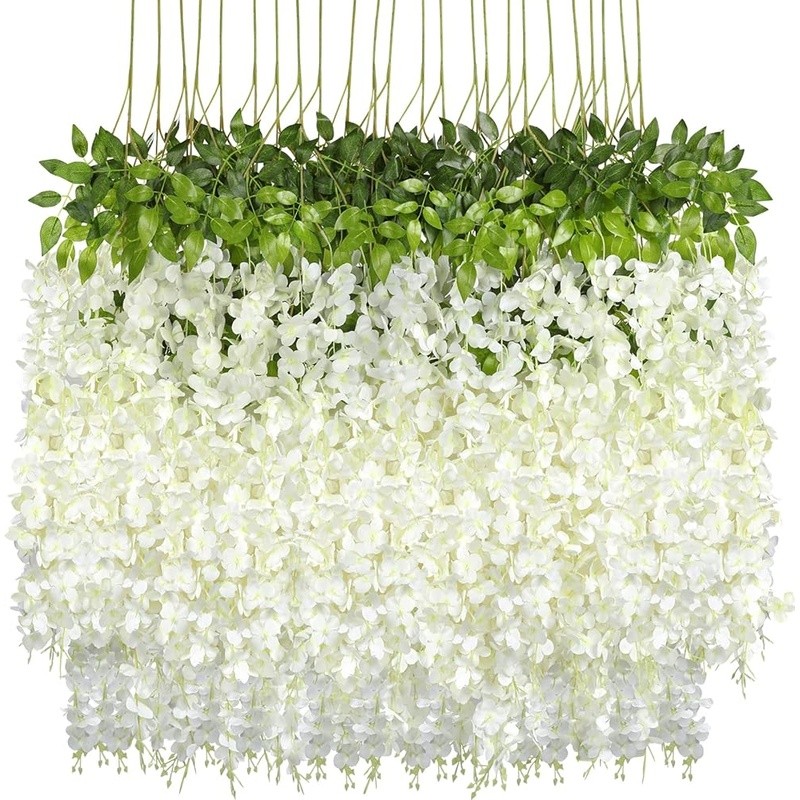 24 Packs Wisteria Hanging Flowers Artificial Vine Garland Wedding Party Decor US