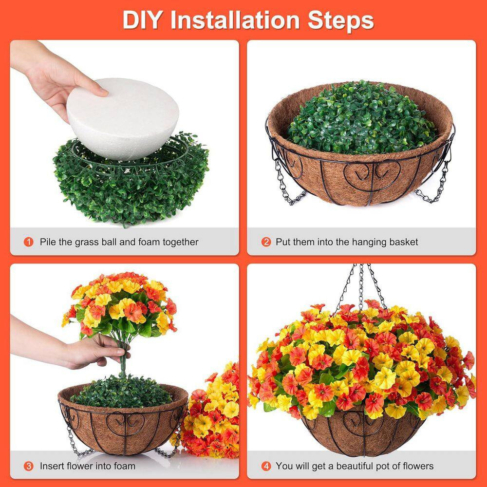 20.5 In. Orange Yellow Outdoor Artificial Silk Petunias Flower with Coconut Lini