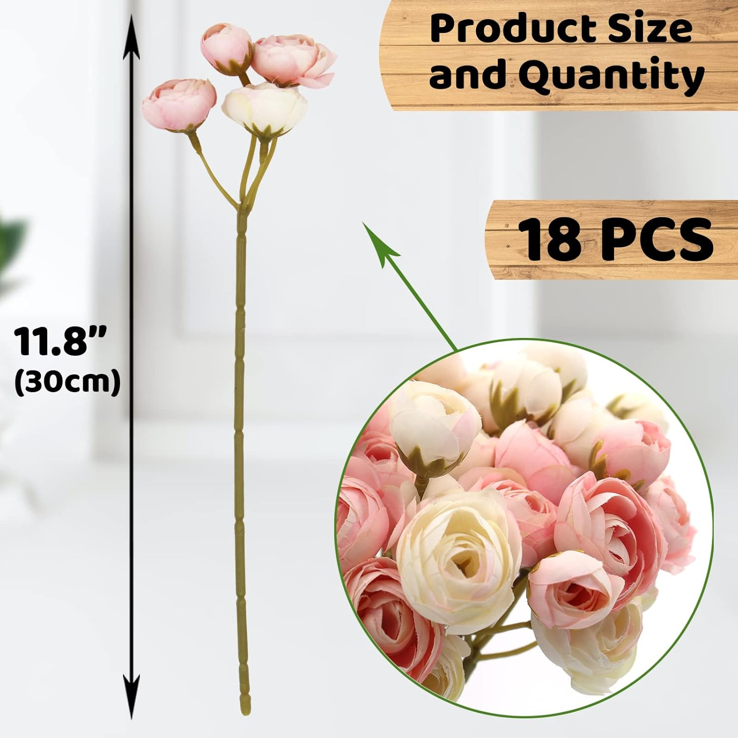 18 Pcs Artificial Silk Rose Flowers Ranunculus Bouquet Fake Pink Peony for Home