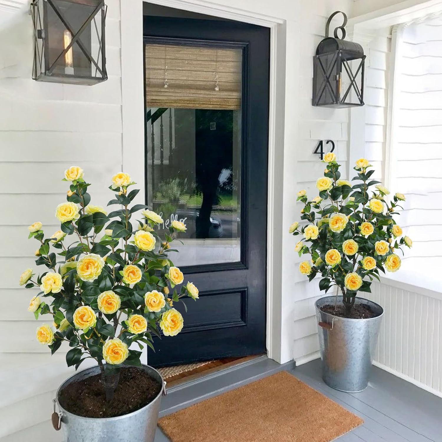3.6FT Artificial Camellia Fake Tree, Artificial Plants & Flowers with 32 Yellow