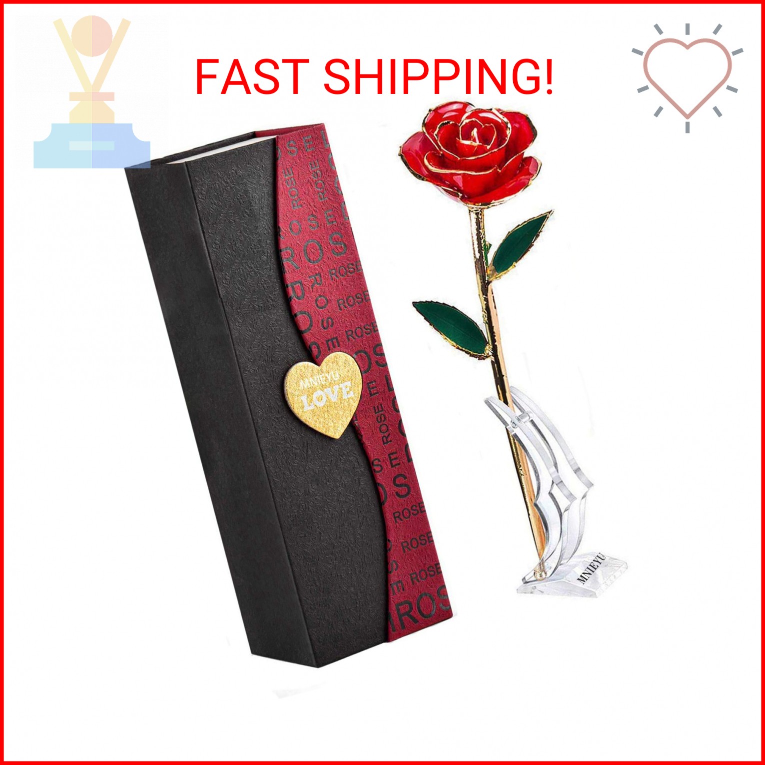 MNIEYU Gold Rose 24K Plated Gold Dipped Rose, Forever Preserved Red Rose Flowers
