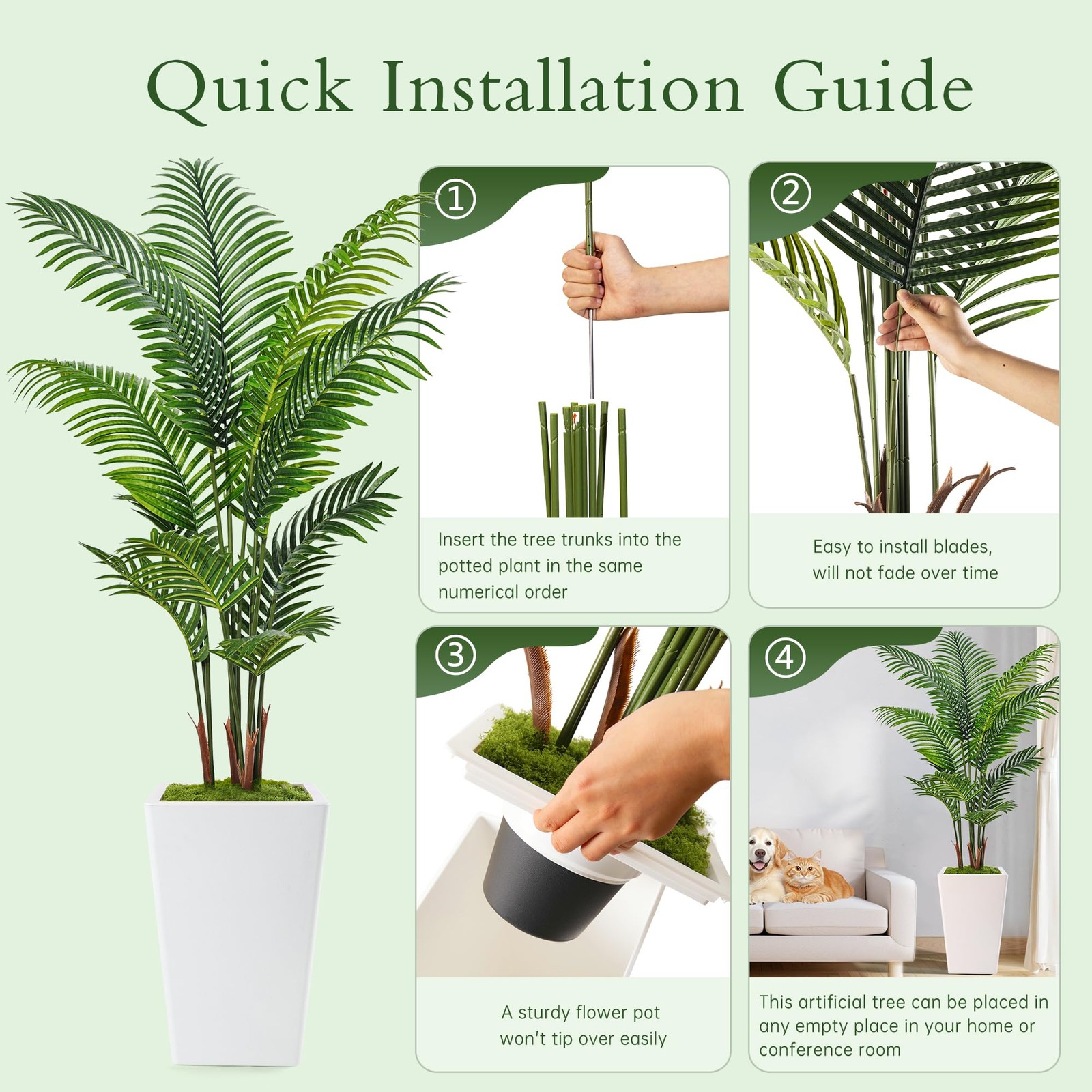 6FT Artificial Palm Tree, Tall Faux Palm Tree Indoor with Fake Plants Tall, A…