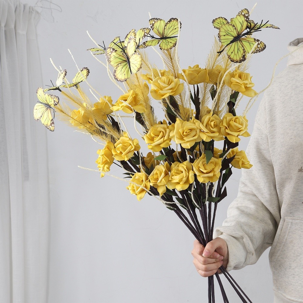 Artificial Reed Flower Bouquet for Wedding Home Office Decor White Pink Yellow