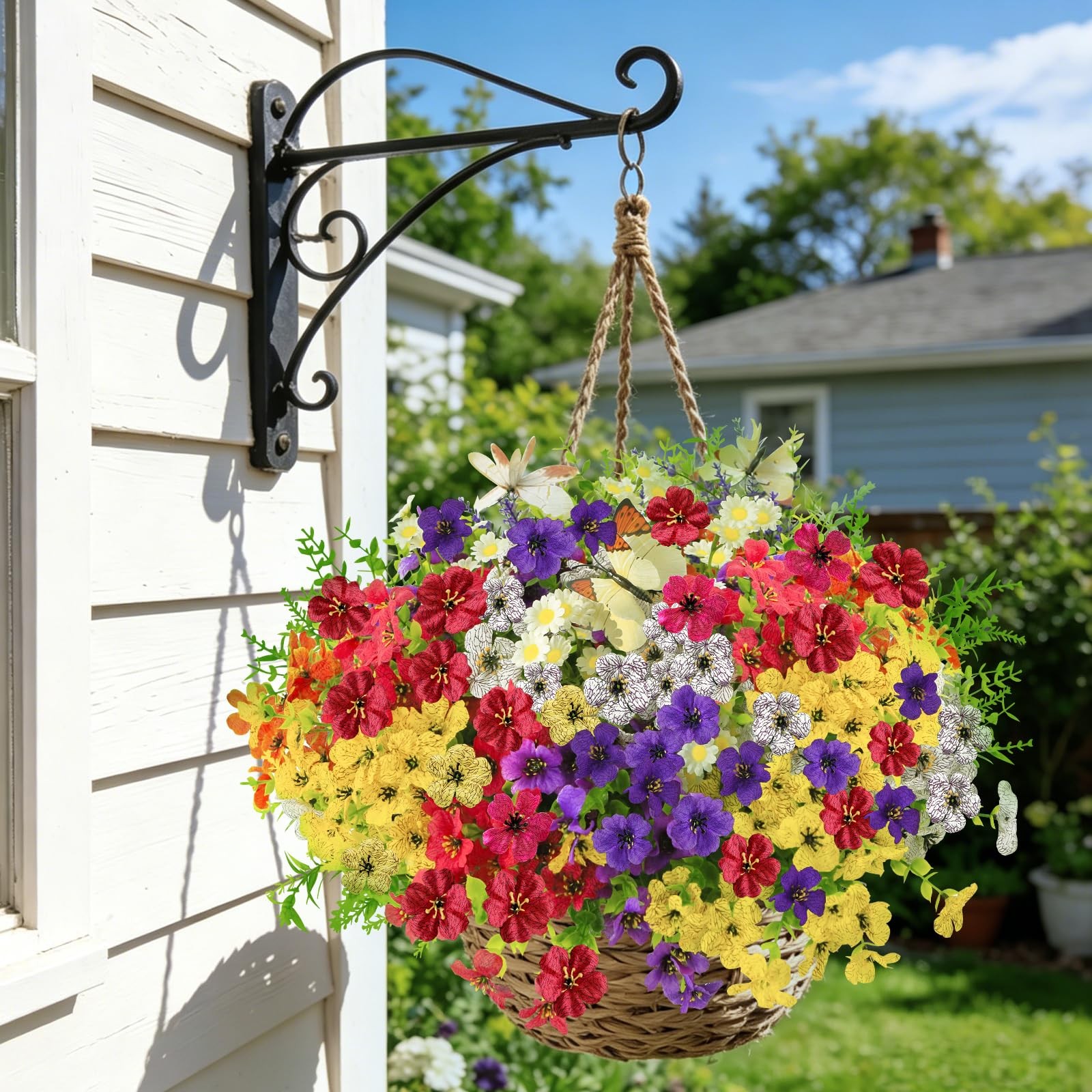 36pcs Artificial Flowers for Outdoors Include 12 Butterflies, UV Resistant Fa…