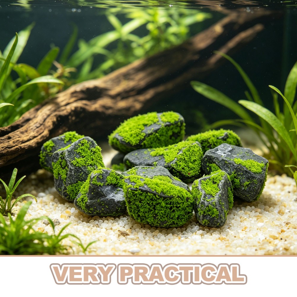 10pcs Artificial Moss Rocks, Lifelike Faux Covered Stones for Terrarium