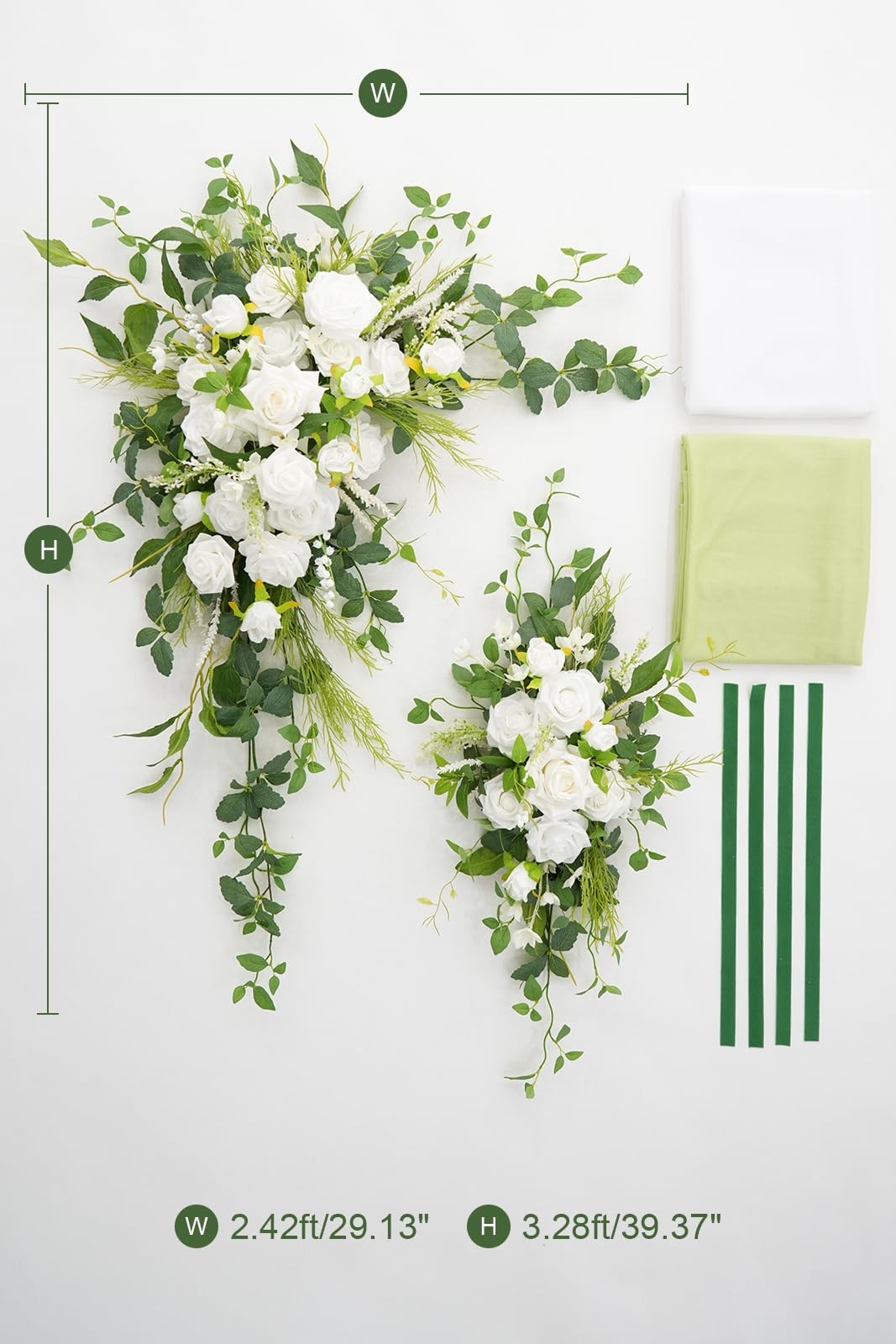 Deluxe Wedding Arch Flowers with Drapes Kit Pack of 4, 2pcs White Green Mint …
