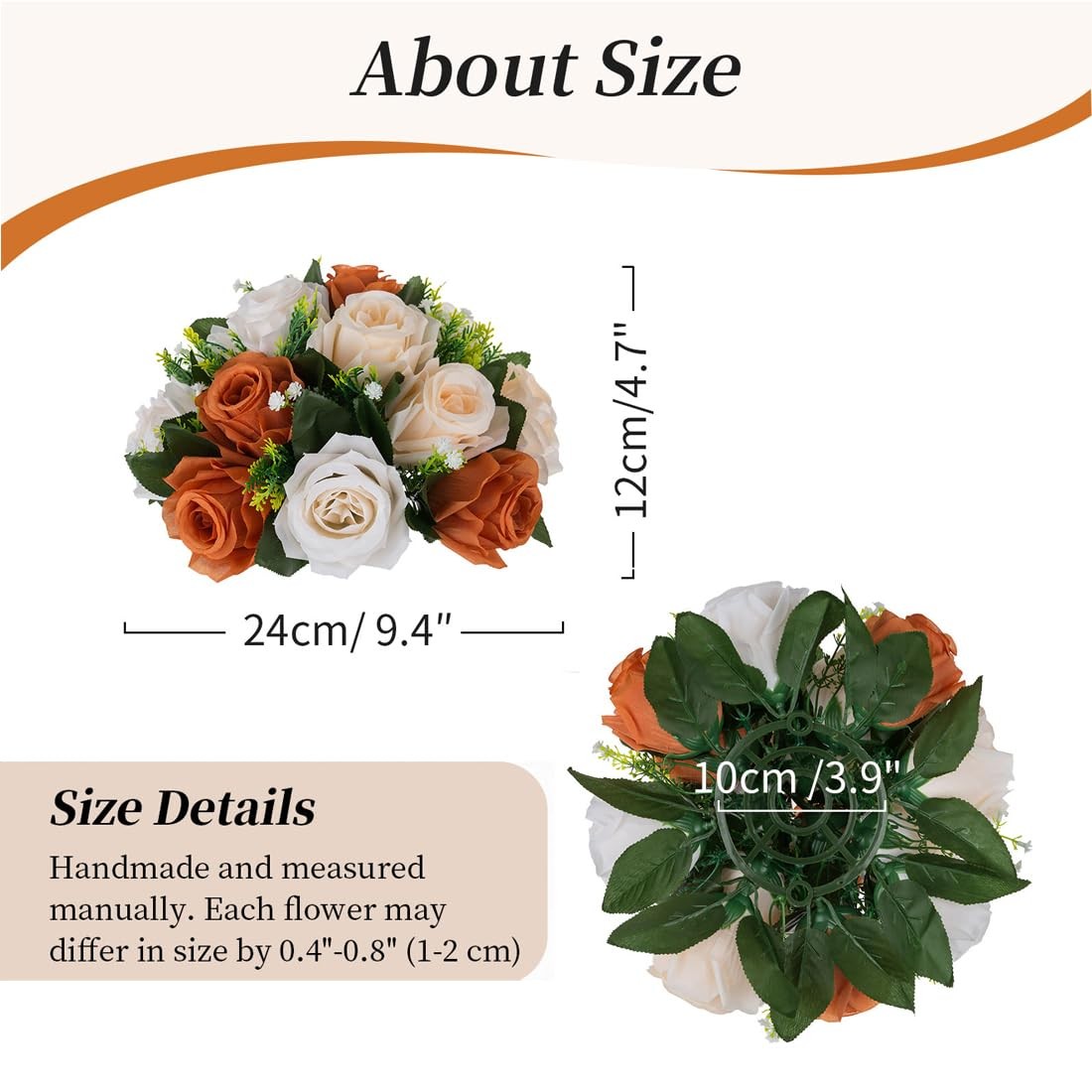 2 Pcs Terracotta Artificial Rose Kissing Balls Fall Fake Silk Floral Bouquet