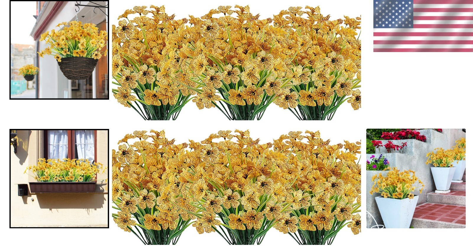20 Bundles UV Resistant Yellow Artificial Flowers for -Round Home Decor