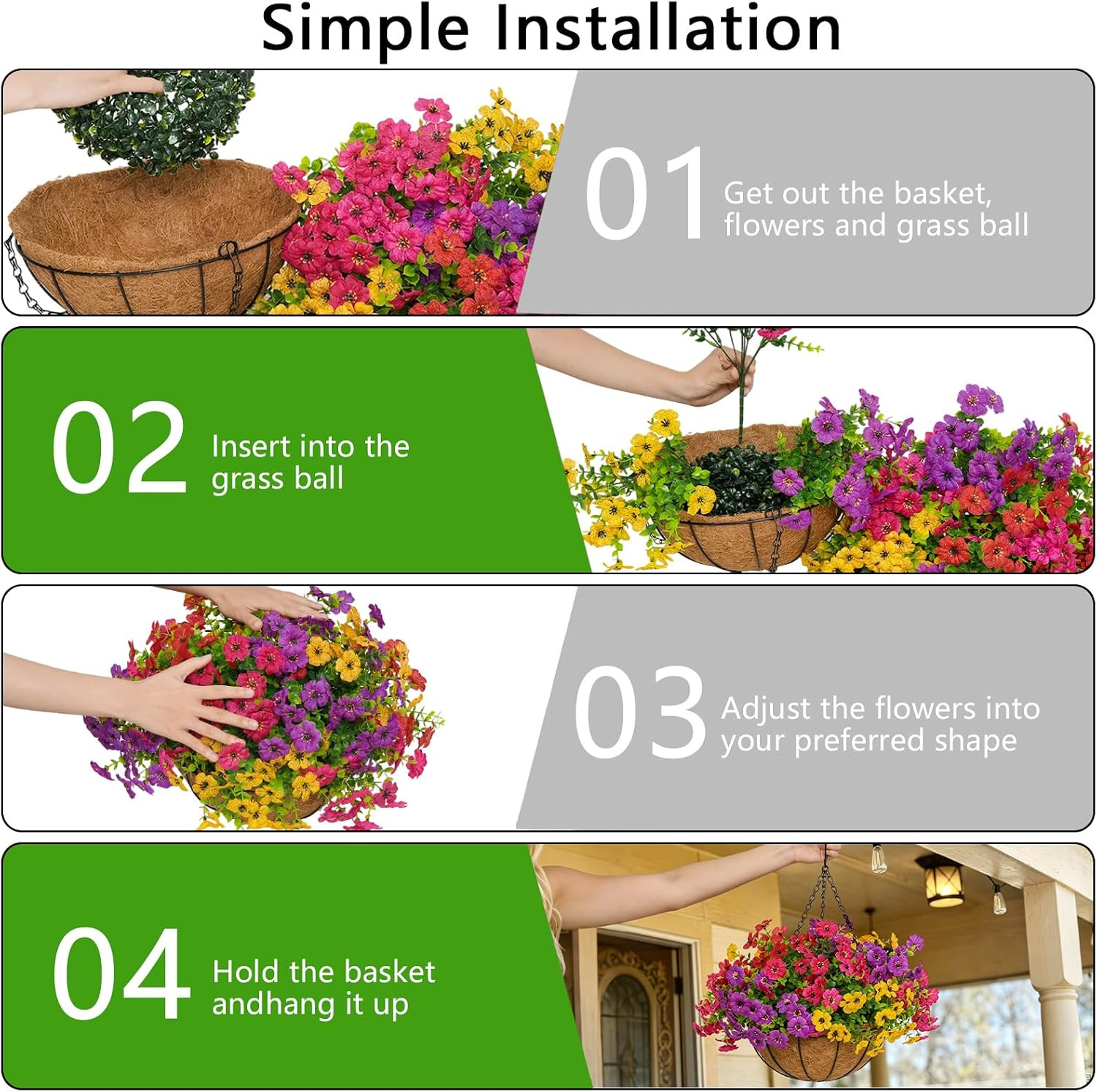 2 Set Artificial Outdoor Flowers with Hanging Basket for Garden Porch Patio Balc