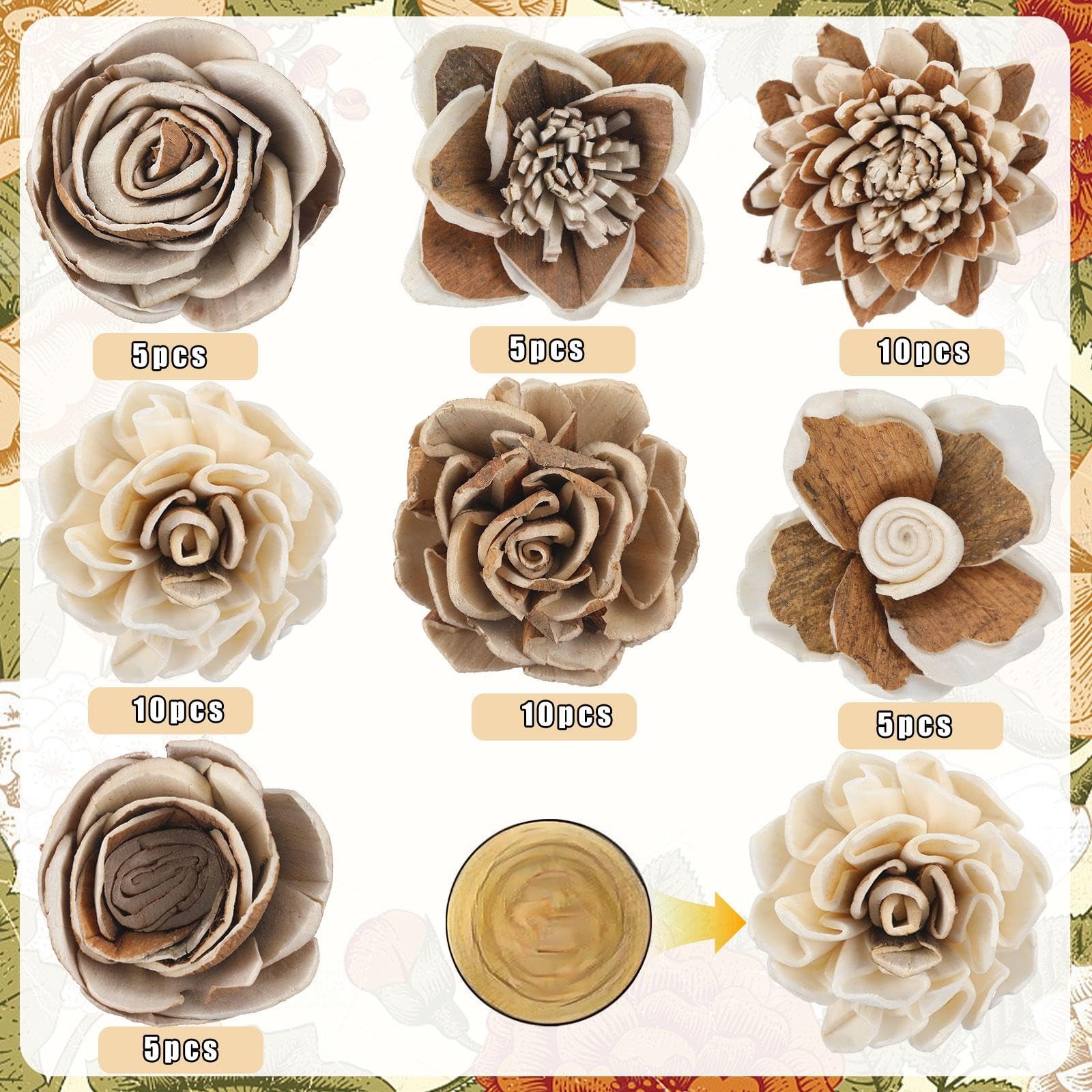 Dark Brown Retro DIY Sola Wood Flowers 50 PCS Assortment 1.381.77 Inch Bulk