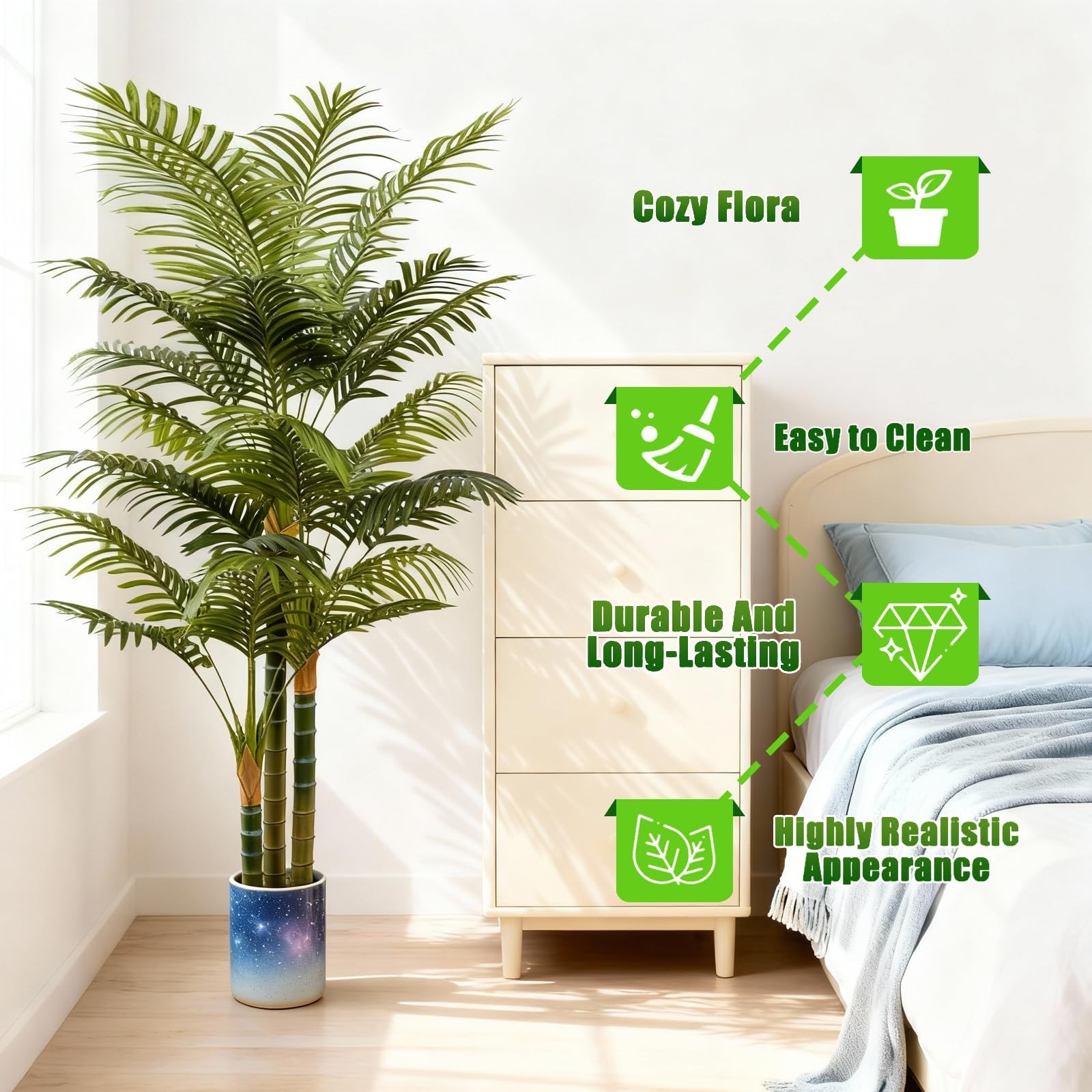 Best 6FT Tall Golden Cane Artificial Palm Tree, Large Faux Tree with 3 Textured