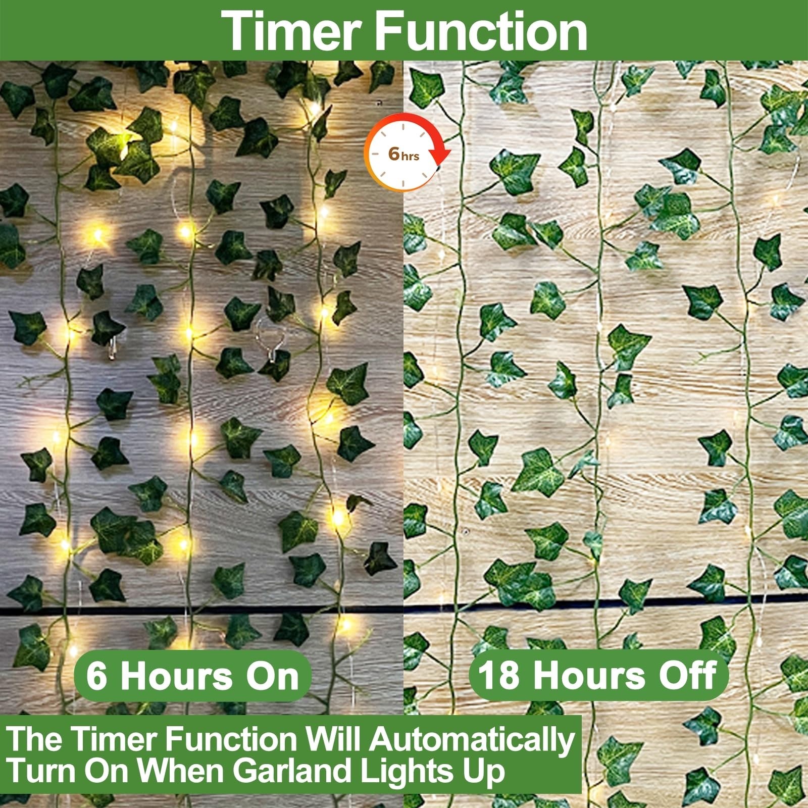 12 Pack Fake Vines 84Ft with 100 Lights & Timer, Thick Green Leaves, Faux Ivy Ga