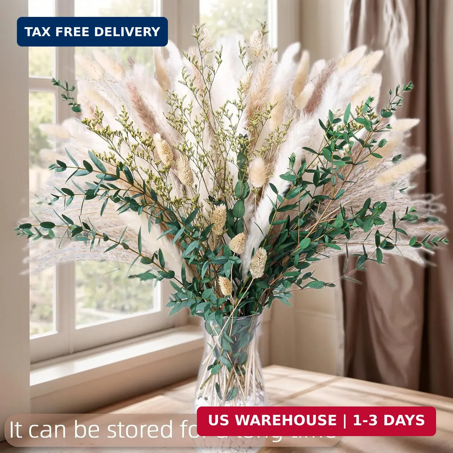 Green Pampas Grass Bouquet – Boho Home & Wedding Floral Arrangements – Dried Pam