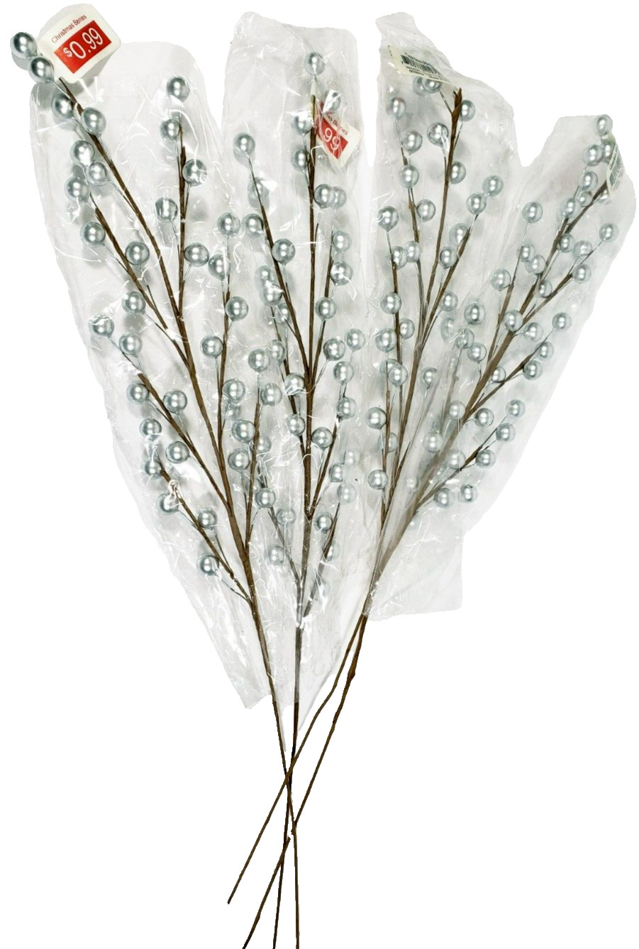 Matte Silver Berry Floral Picks 18.5″ Set of 4 Silver Holiday Picks NWT