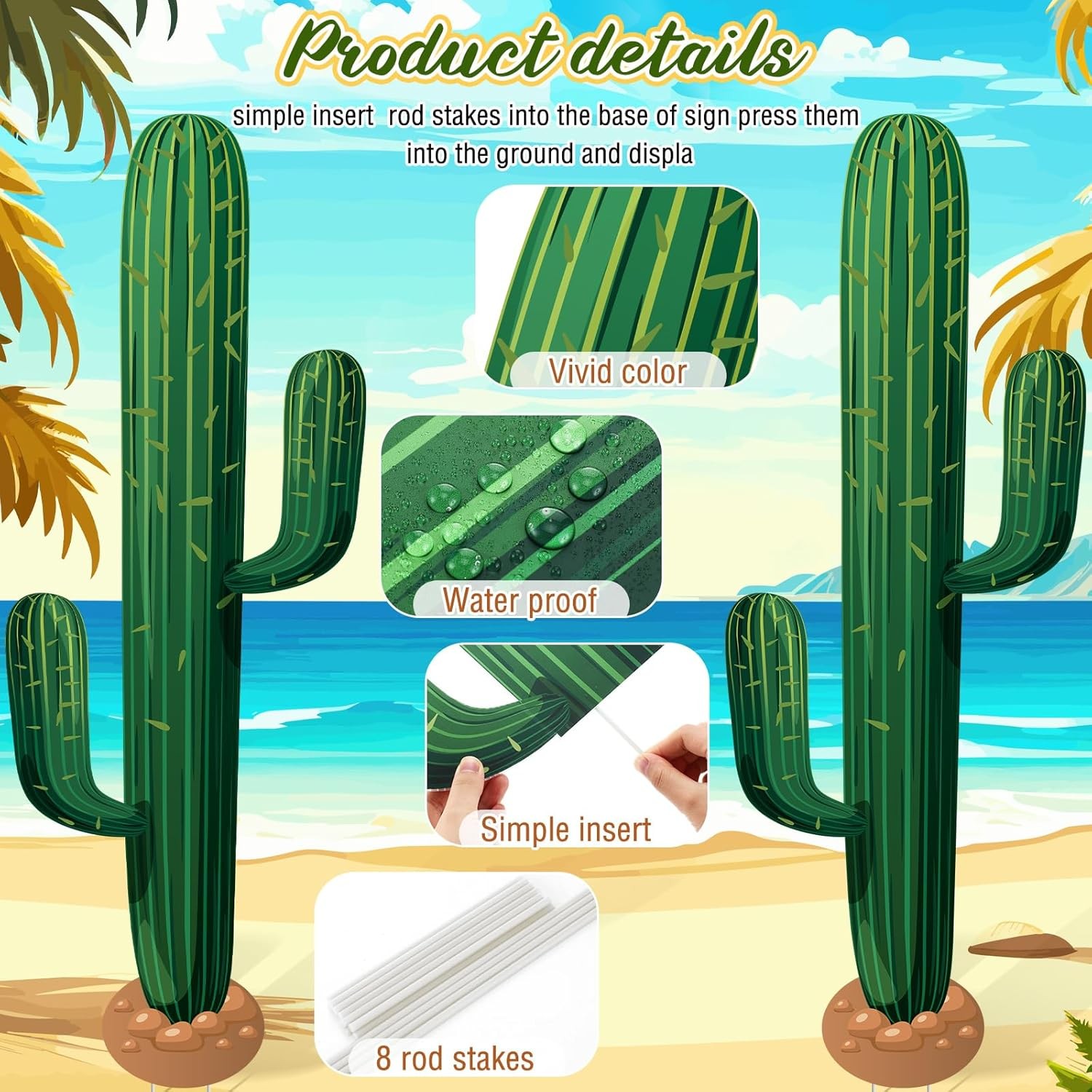 2 Pcs 3.3 Feet Large Boho Cactus Yard Stakes Signs Western Cowboy Party