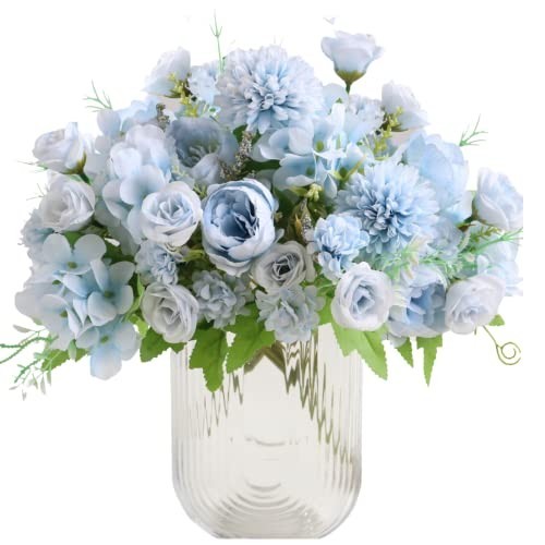 Artificial Flowers, 2Pcs Blue Fake Peony Silk Peonies Faux Flowers Arrangemen…
