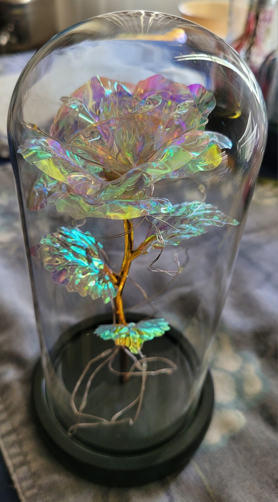 Clear Eternal Rose With LED Lights In 9″ Glass Dome Mothers Valentines Day Gift